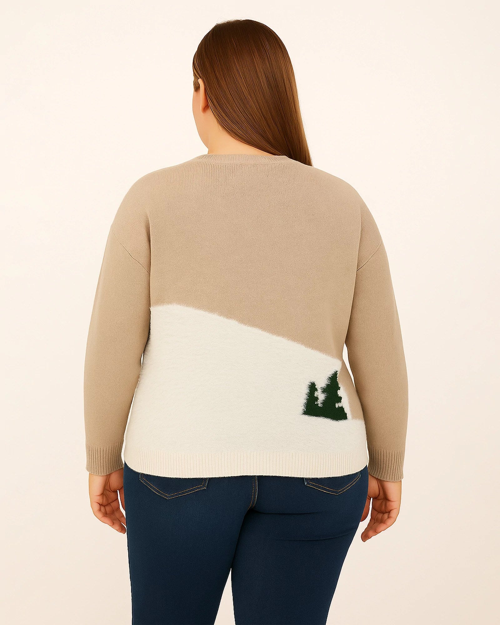 Taupe $|& Dreamers Crewneck Snowy Barn Sweater - Hanger Side