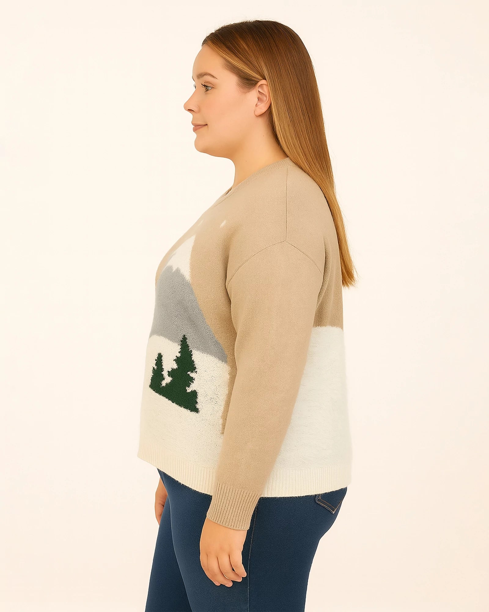 Taupe $|& Dreamers Crewneck Snowy Barn Sweater - Hanger Front