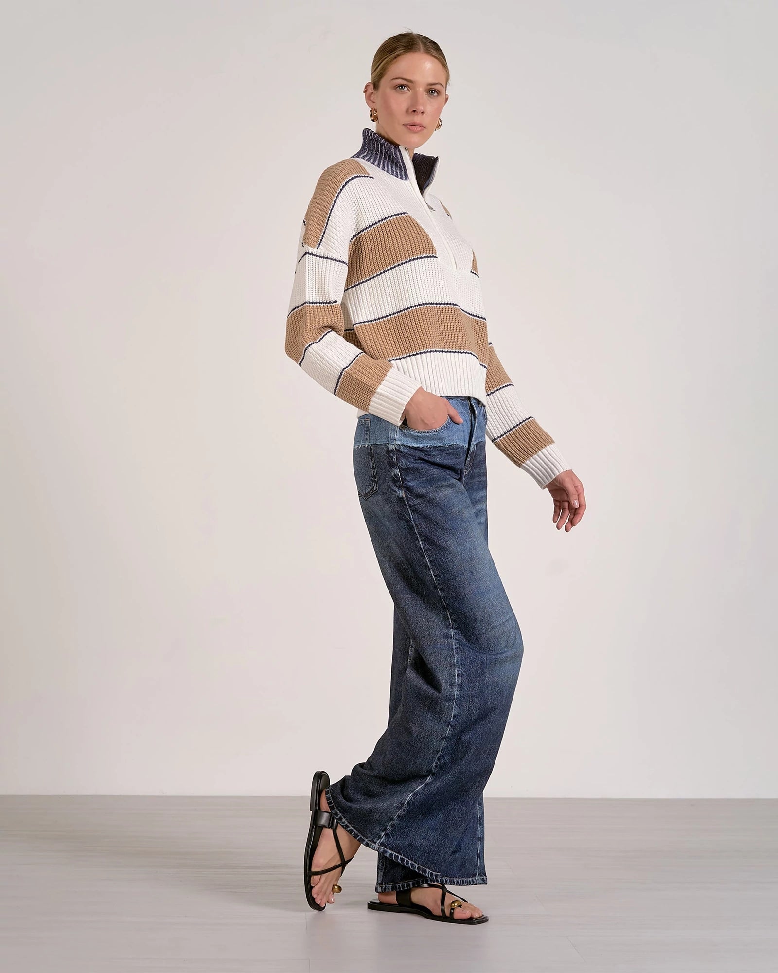 Camel $|& Elan 1/4 Zip Colorblock Pullover - Hanger Front