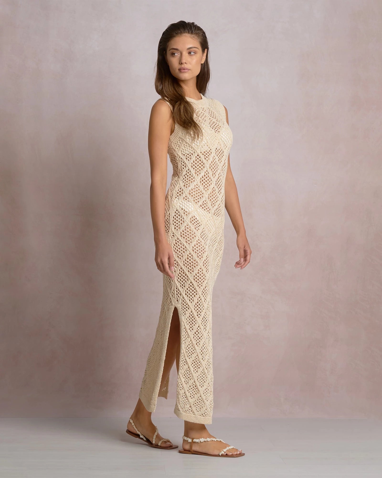 Natural $|& Elan Open Weave Cover Up Dress - Hanger Front