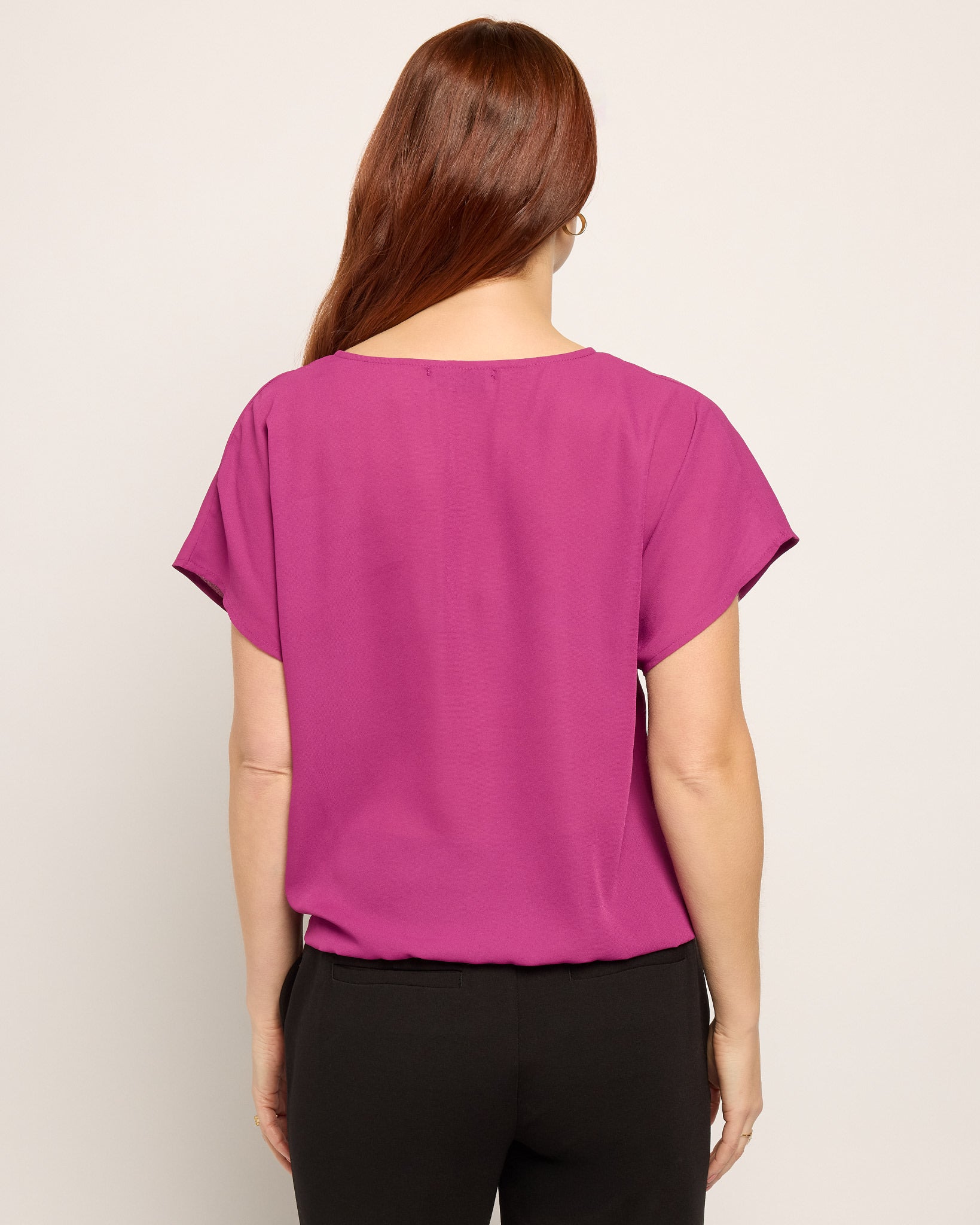 Plum $|& West Kei Solid Woven Short Sleeve Surplice Top - SOF Back