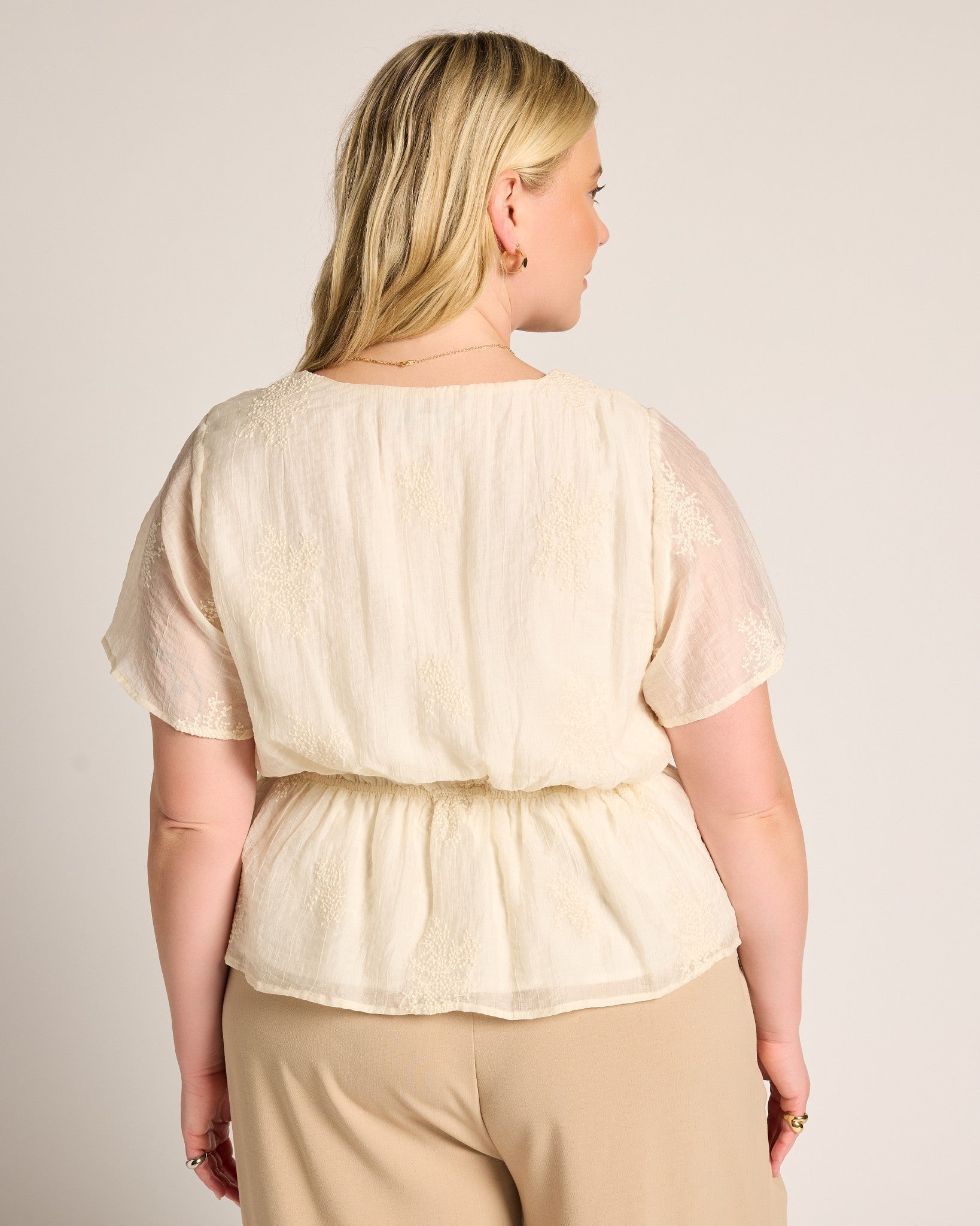 Cream $|& Liverpool Short Sleeve Wrap Front Woven Top - SOF Back
