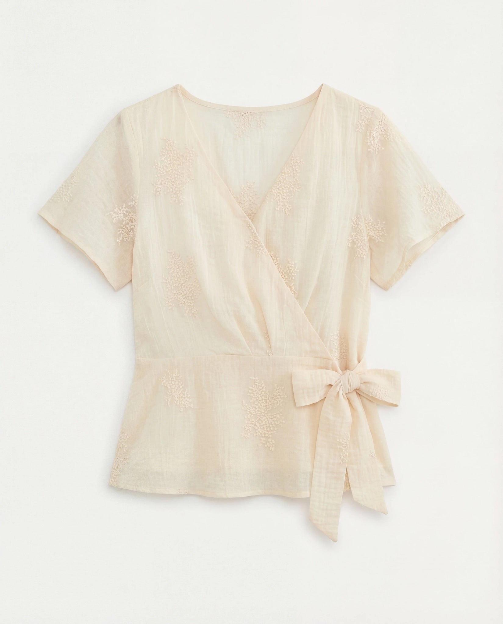 Cream $|& Liverpool Short Sleeve Wrap Front Woven Top - Hanger Detail