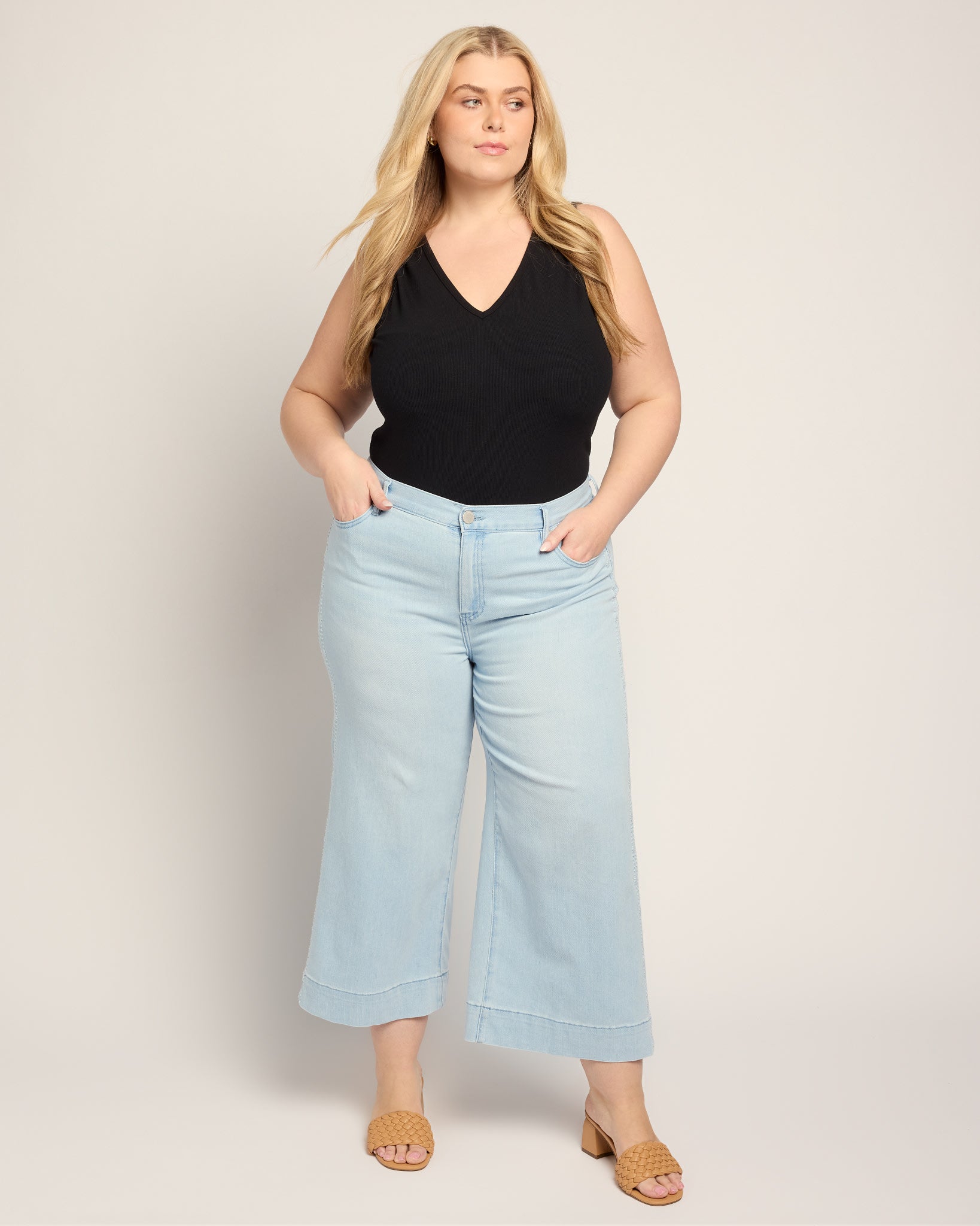 Marine Flowers $|& Liverpool Stride Crop Wide Leg with Embroidered Side Seam - UGC On Fig