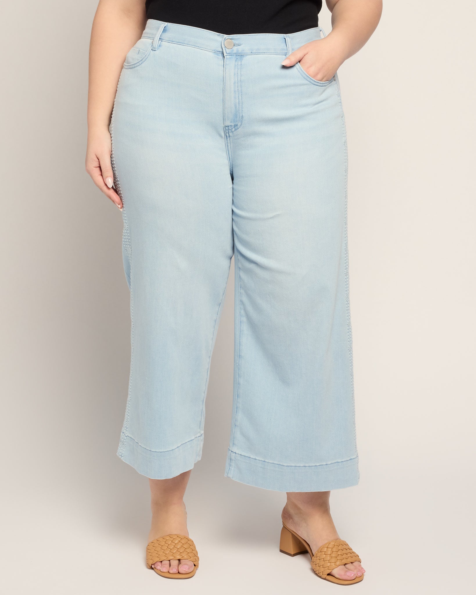 Marine Flowers $|& Liverpool Stride Crop Wide Leg with Embroidered Side Seam - SOF Front