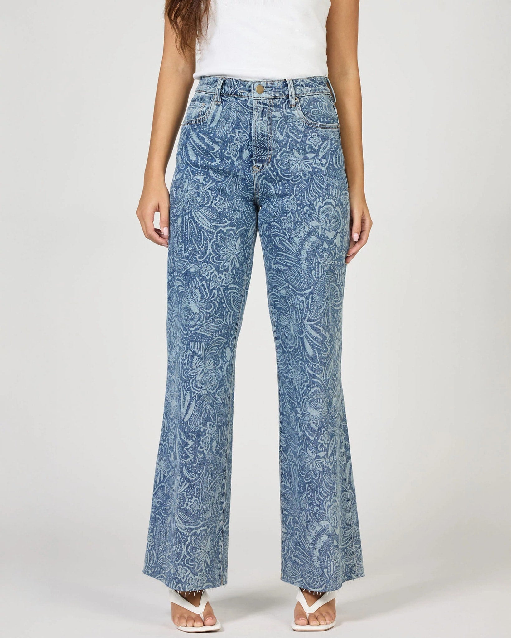 Avalon $|& Dear John Fiona High Rise Printed Wide Leg Jeans - VOF Detail