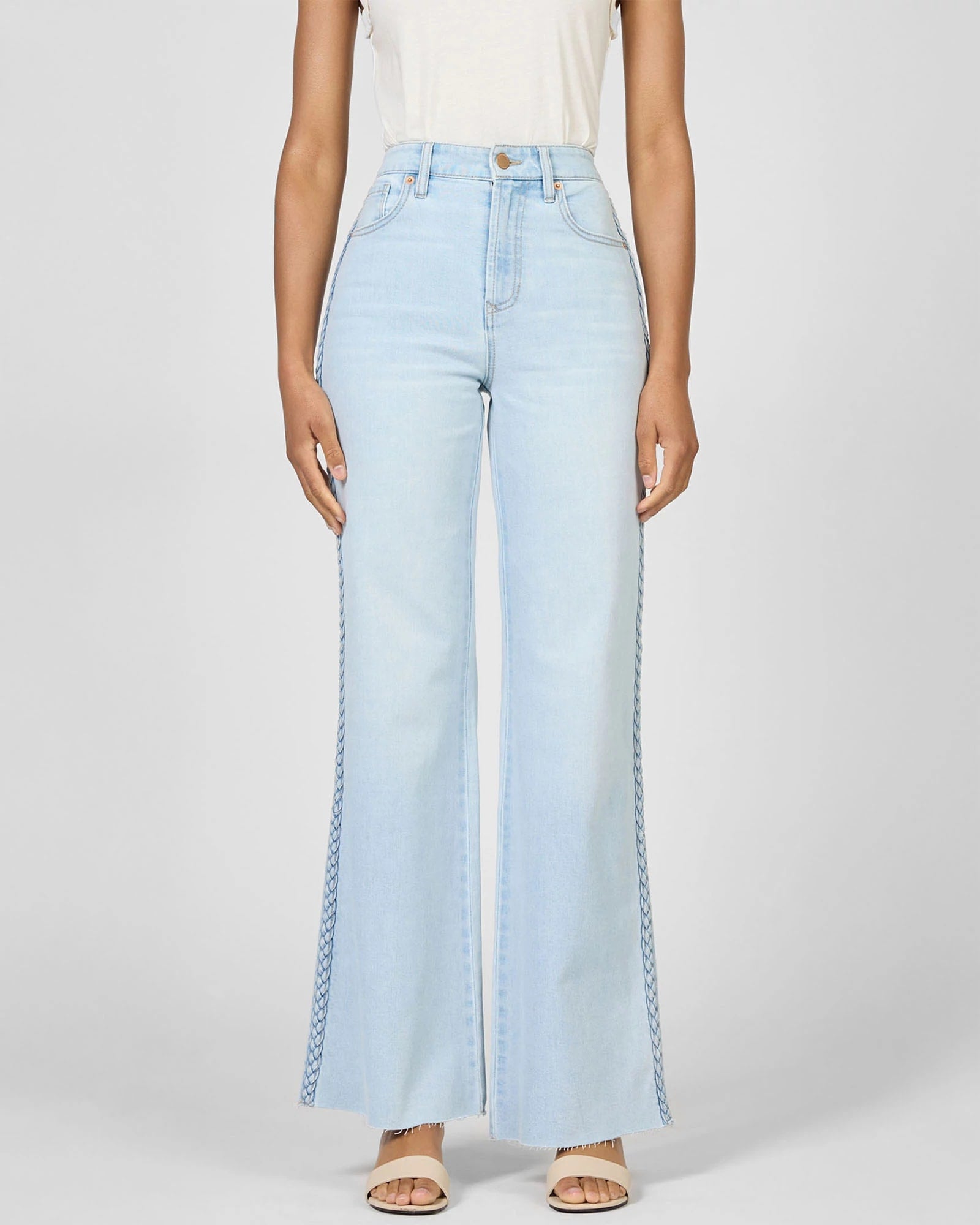 Misty Cloud $|& Dear John Fiona High Rise Wide Leg Jeans with Braided Trim - VOF Detail