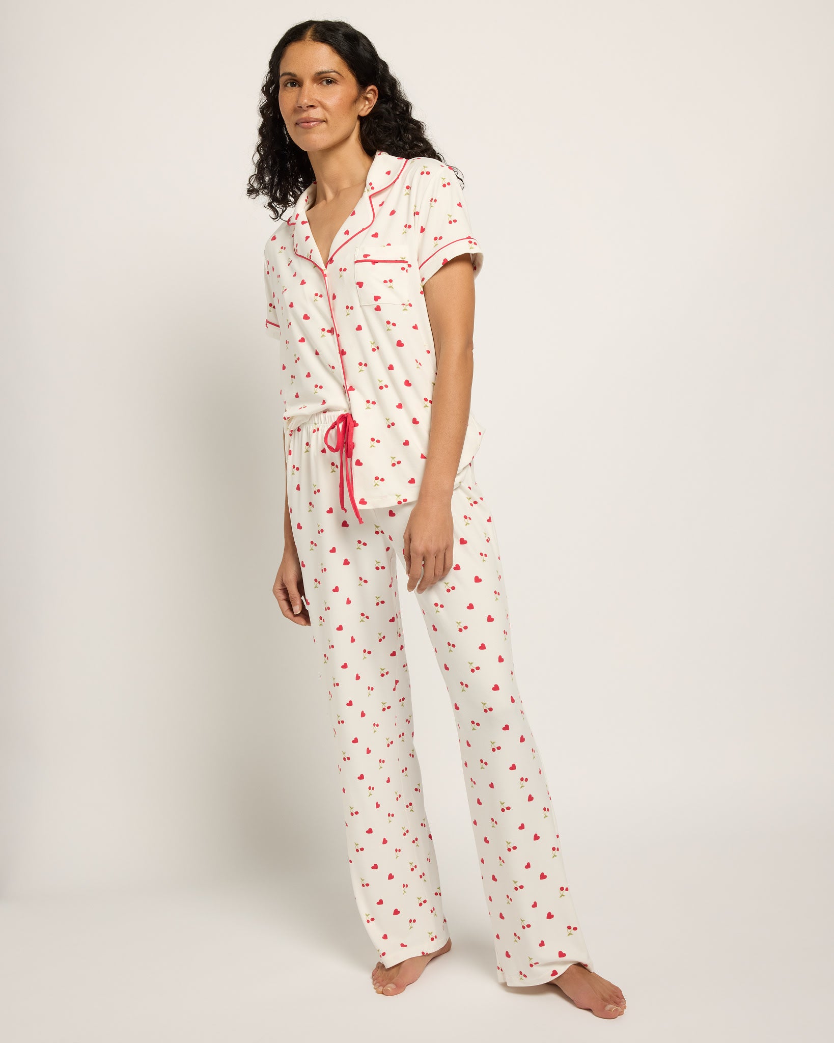 White Cherries N Hearts $|& Tart Intimates/Lemon Tart Ginnie Printed PJ Pant Set - SOF Front