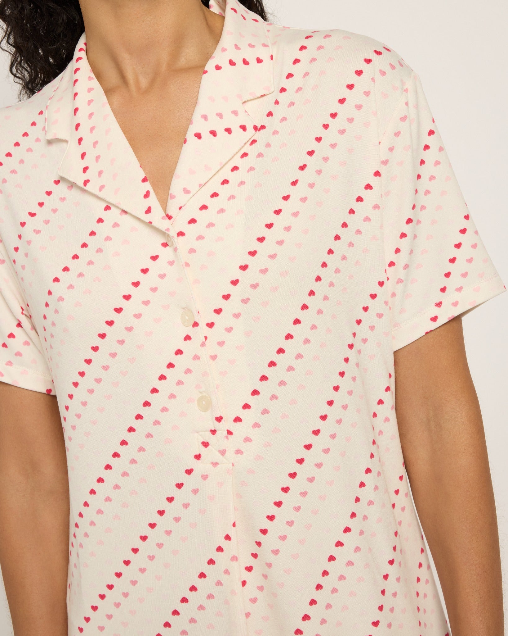 White Heart Stripe $|& Tart Intimates/Lemon Tart Nelly Notch Printed Sleep Shirt - SOF Full Front