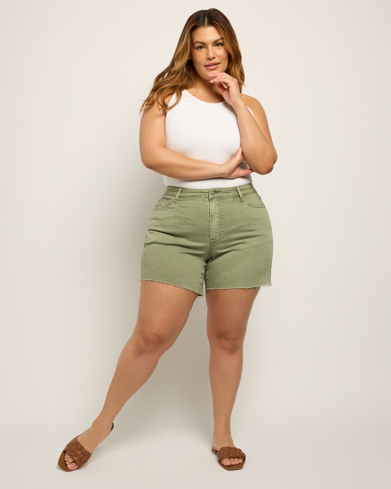 Chive Olive $|& Mica Denim High Rise Vintage Shorts - UGC On Fig