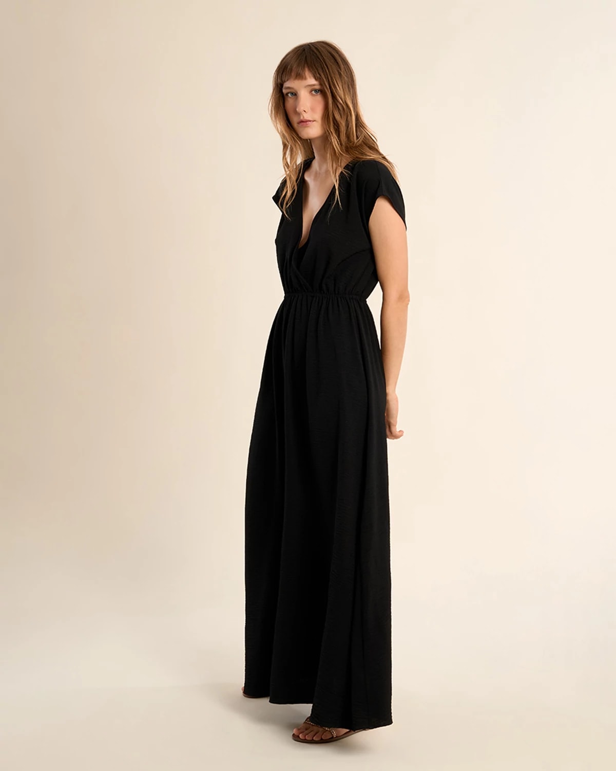 Black $|& Molly Bracken Solid Short Sleeve Wrap Dress - Hanger Front