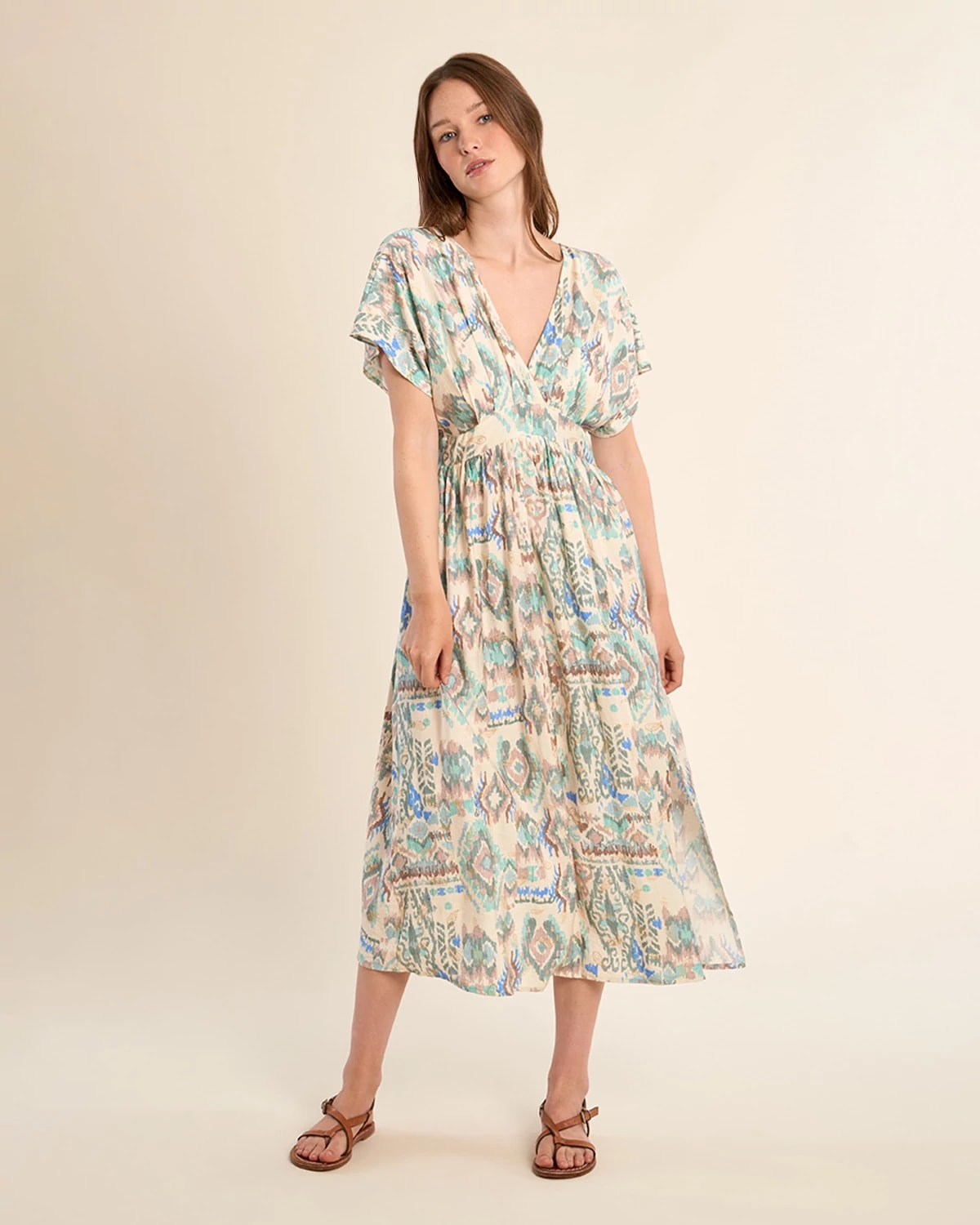 Off White Valentine $|& Molly Bracken Printed Open Back Wrap Dress - VOF Detail
