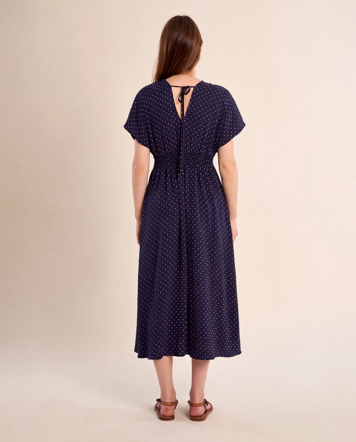 Navy Blue $|& Molly Bracken Short Sleeve Polka Dot Wrap Dress - Hanger Side