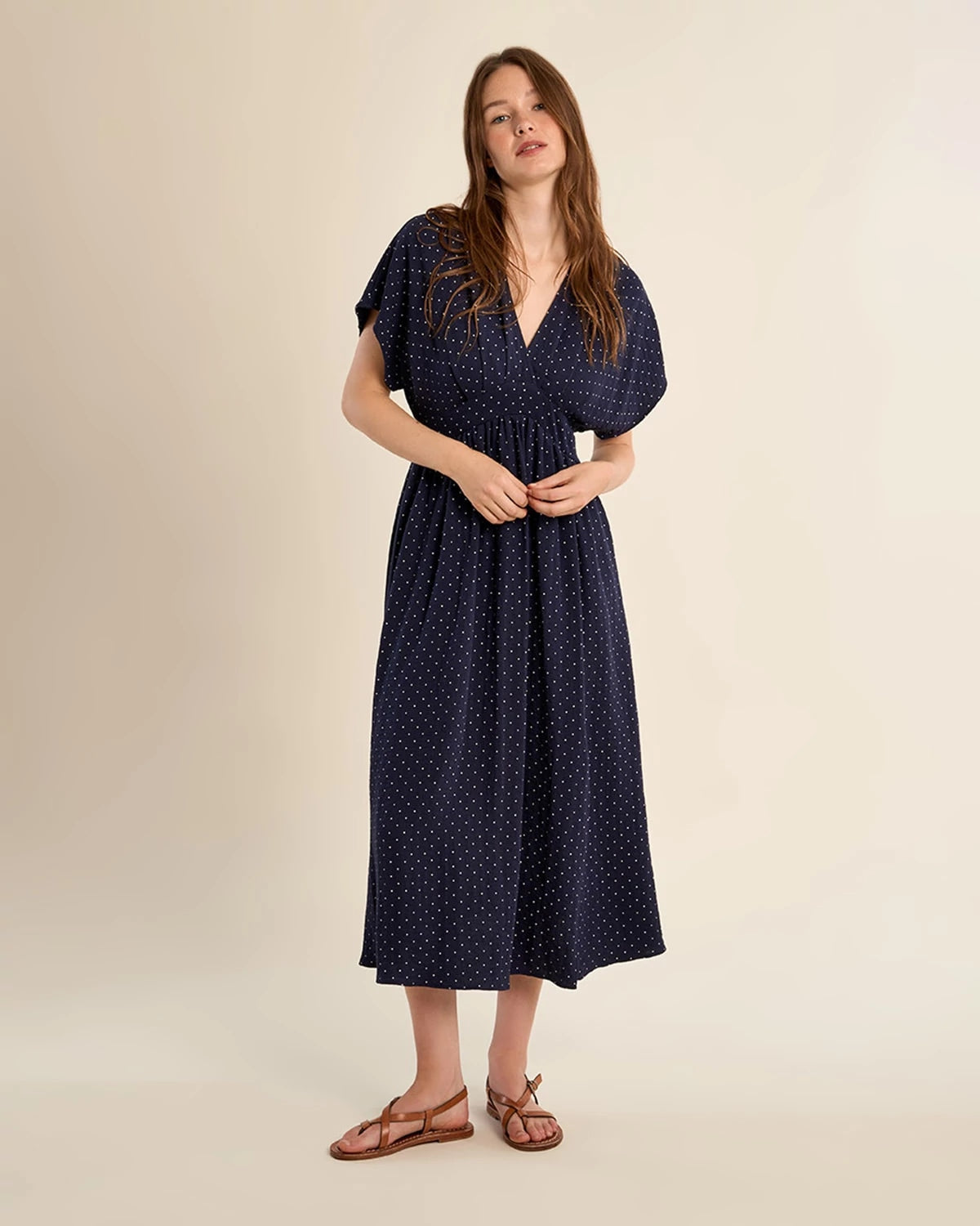 Navy Blue $|& Molly Bracken Short Sleeve Polka Dot Wrap Dress - VOF Detail