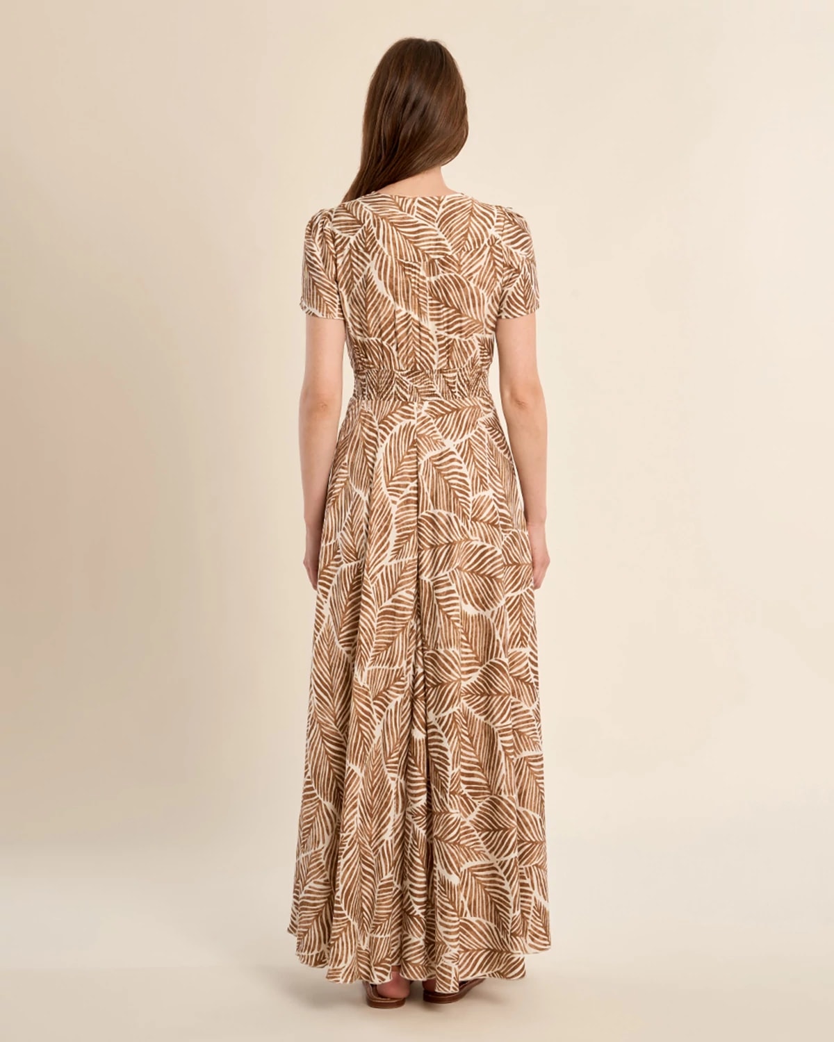 Camel Mathilde $|& Molly Bracken Printed Short Sleeve Maxi Dress - Hanger Side