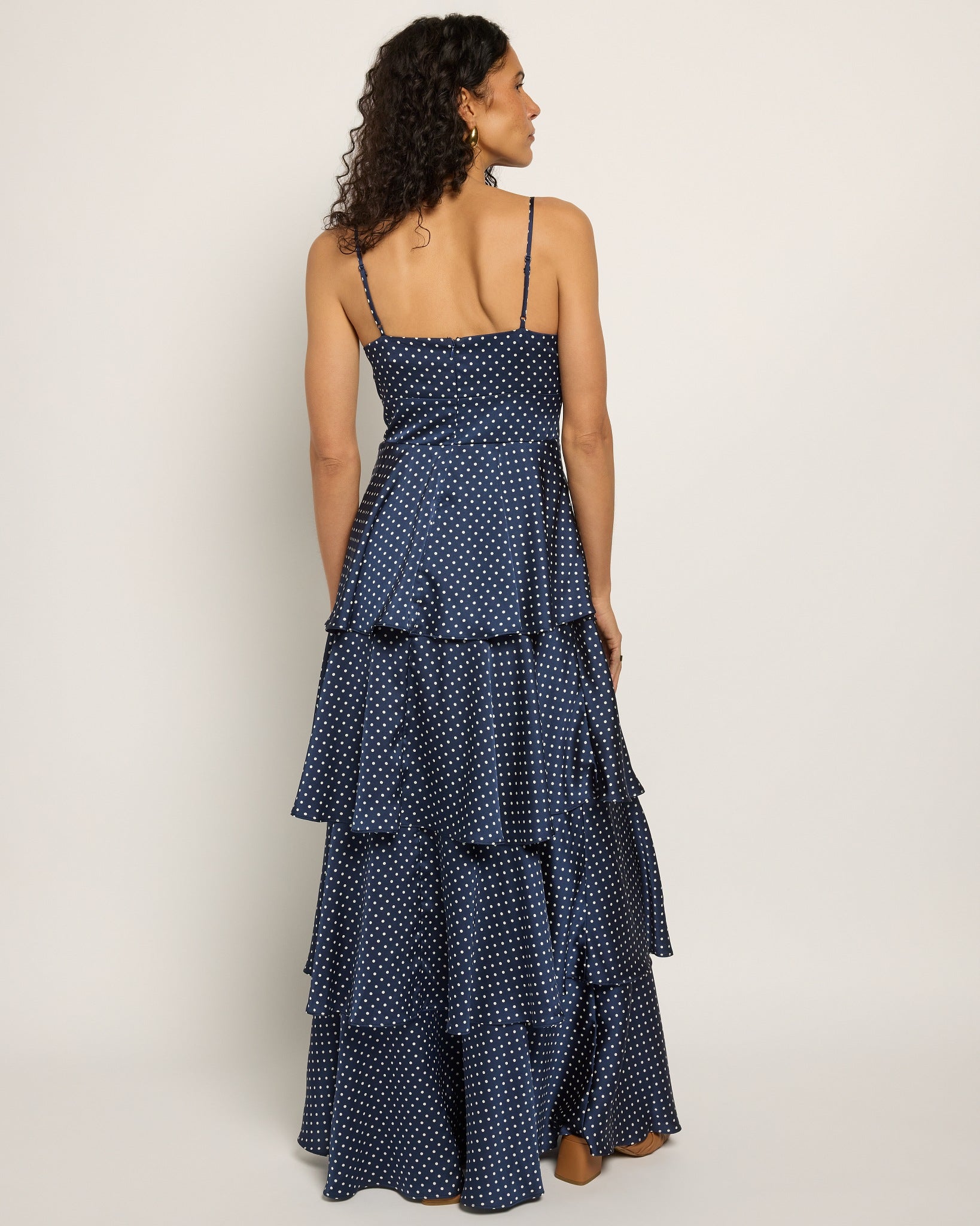 Navy White $|& Skies Are Blue Polka Dot Tiered Dress - SOF Side