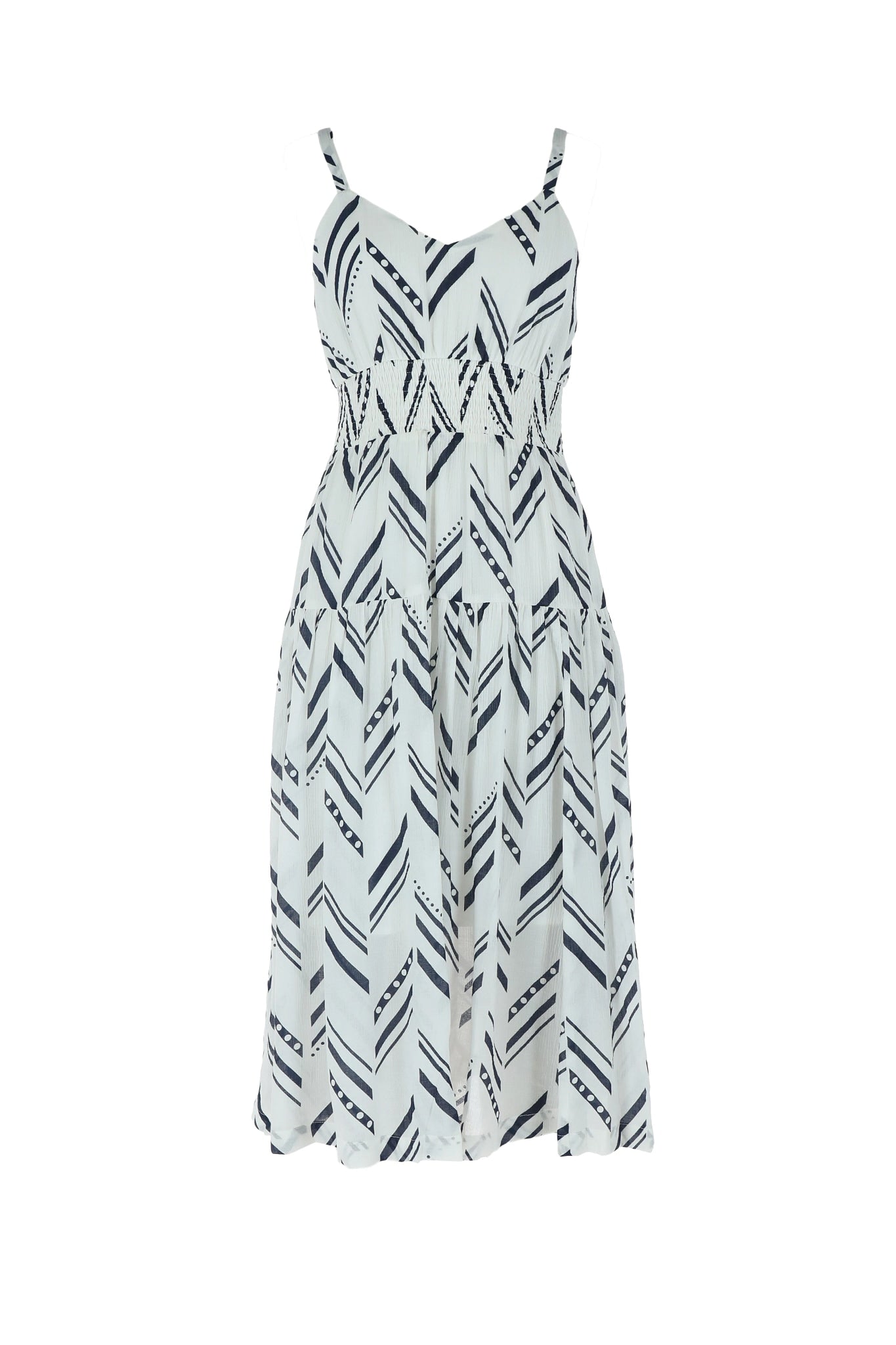 White Navy $|& Skies Are Blue Print Midi Dress - VOF Detail