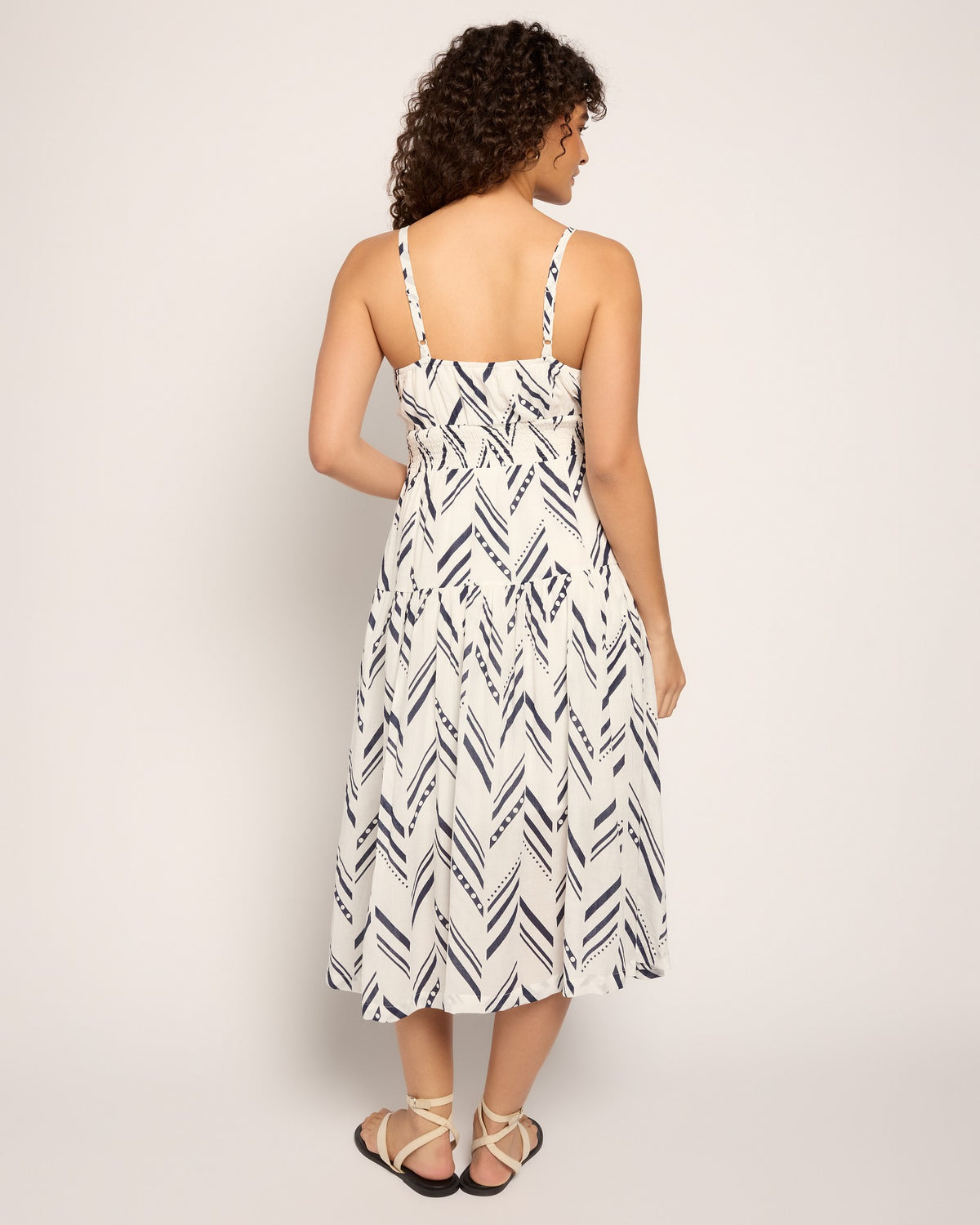 White-Navy $|& Skies Are Blue Print Midi Dress - SOF Back