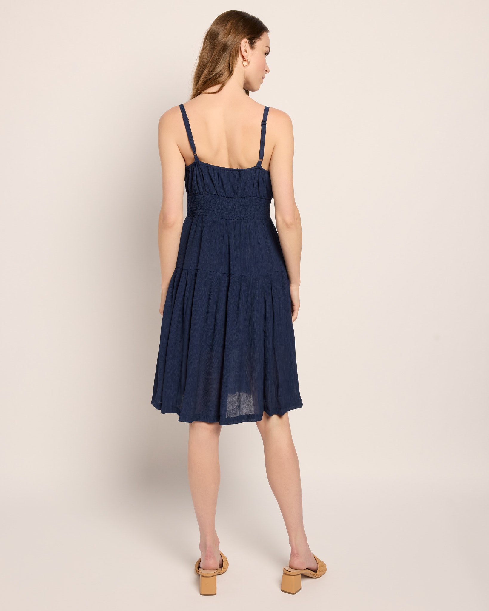 Navy $|& Skies Are Blue Solid Knee Length Dress - SOF Back