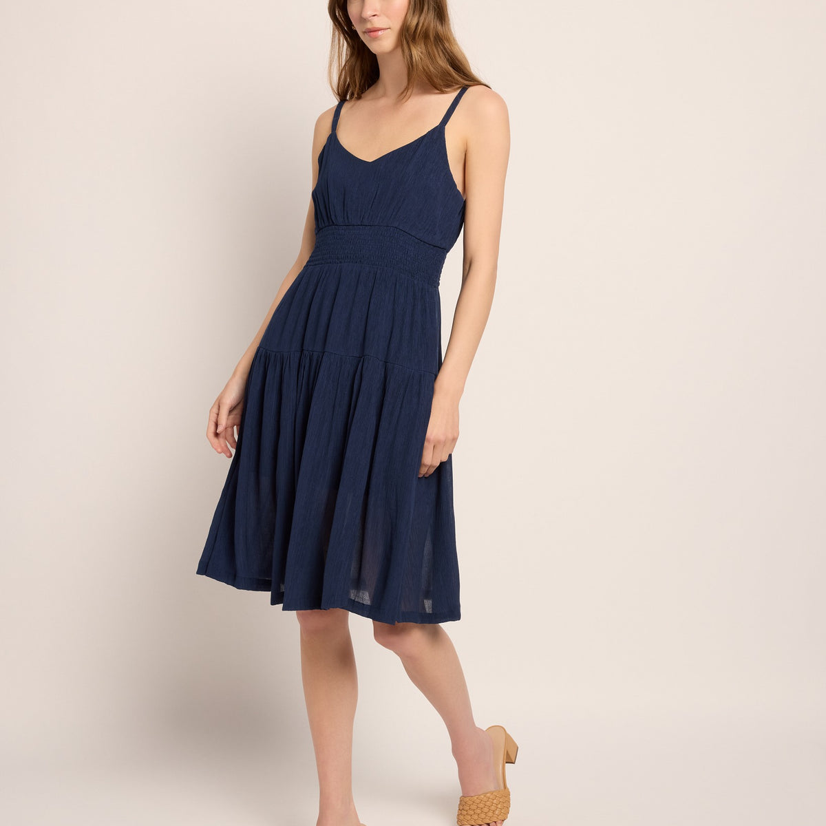 strappy knee length summer dresses Solid Sundress resort fashion