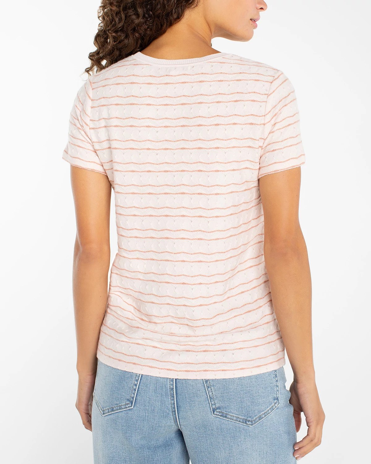 Pink Wavy Stripe $|& Liverpool Crew Neck Knit Tee with Ribbed Trim - Hanger Side