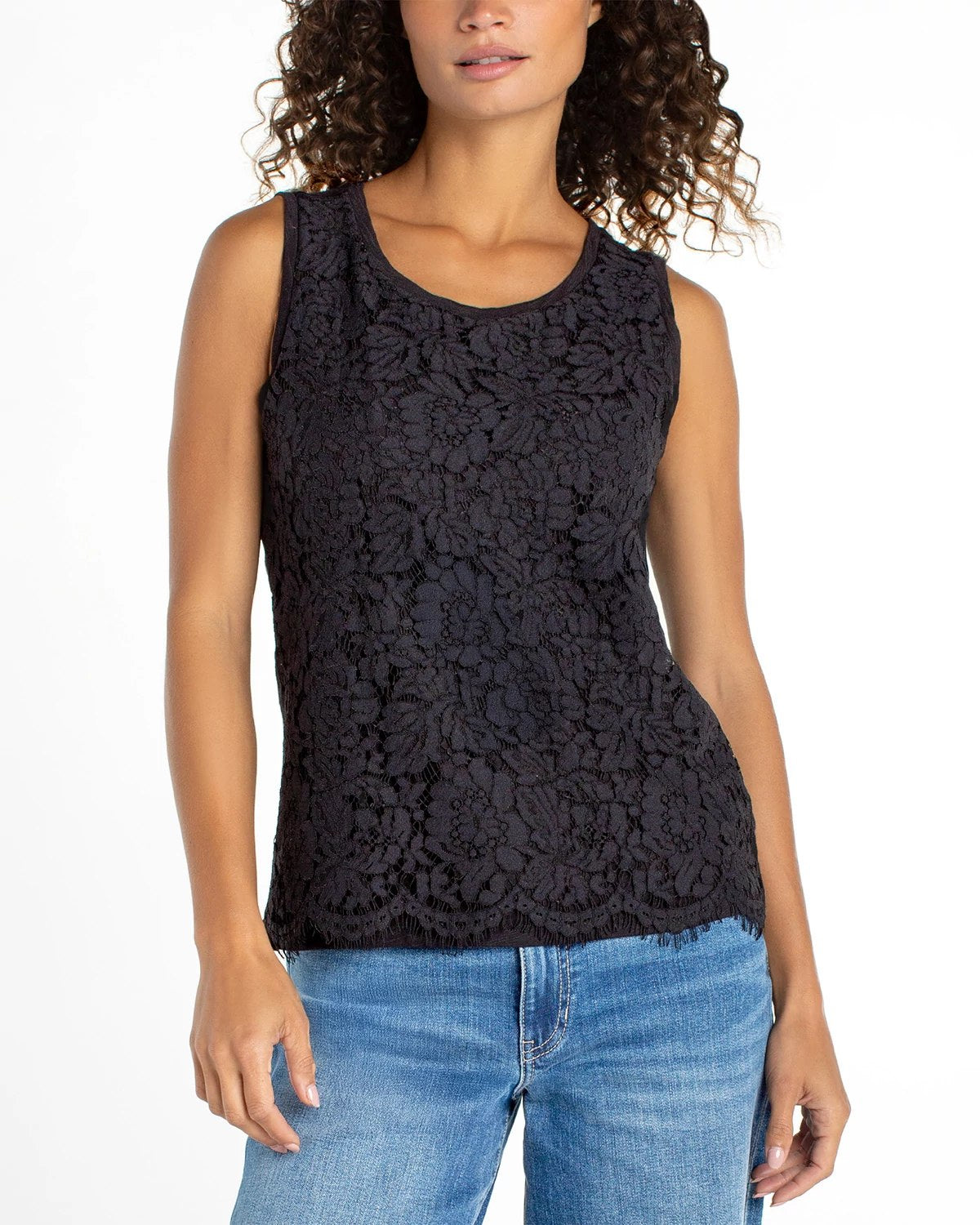 Black $|& Liverpool Lace-To-Knit Sleeveless Top - VOF Detail