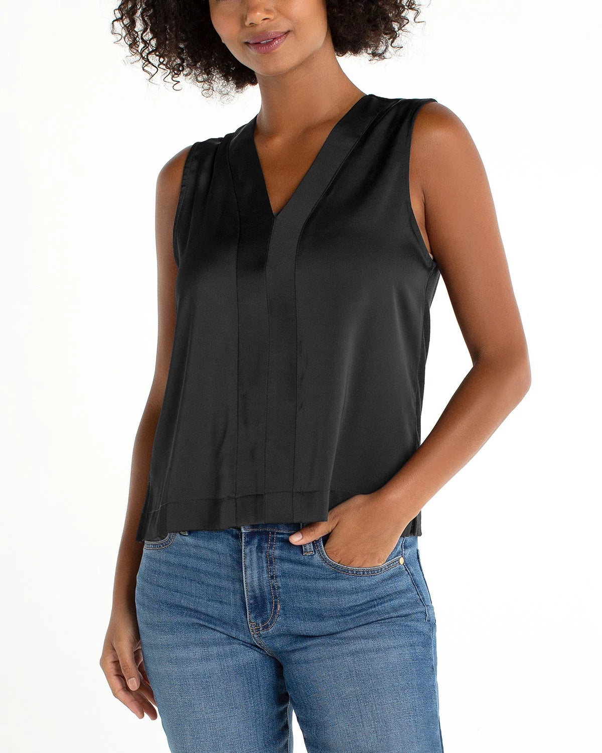 Black $|& Liverpool Sleeveless V-Neck Knit Back Top - VOF Detail
