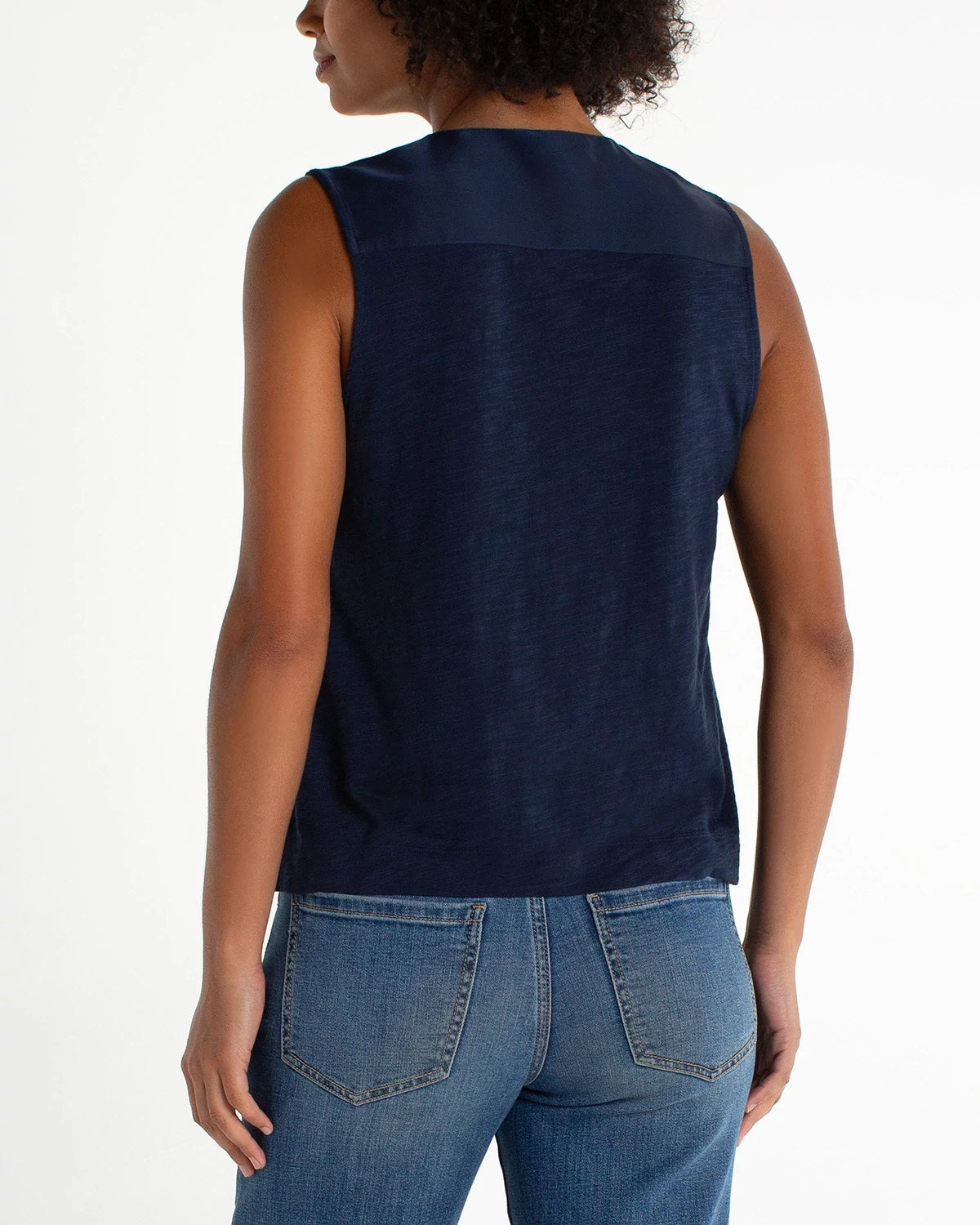 Dark Navy $|& Liverpool Sleeveless V-Neck Knit Back Top - Hanger Side