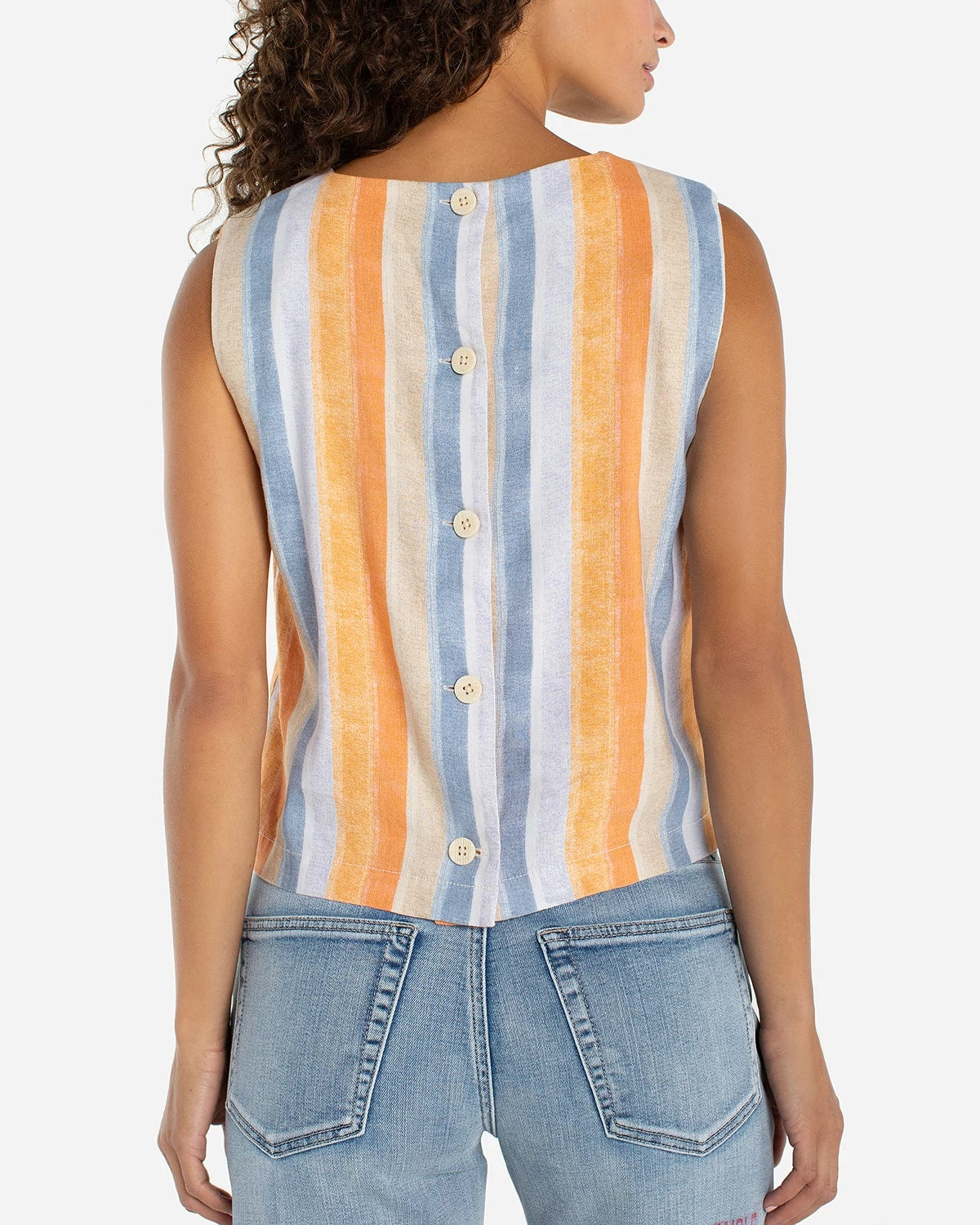 Orange/Blue Stripe $|& Liverpool Sleeveless Shell Top with Button Back - Hanger Side