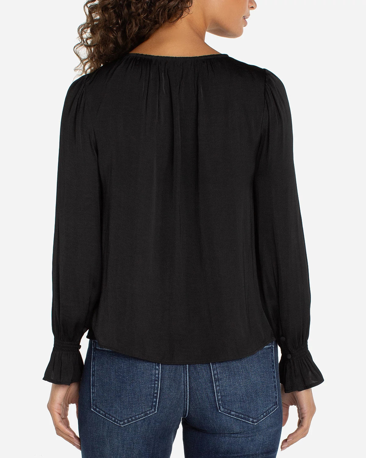 Black $|& Liverpool Long Sleeve Button Front Woven Top - Hanger Side