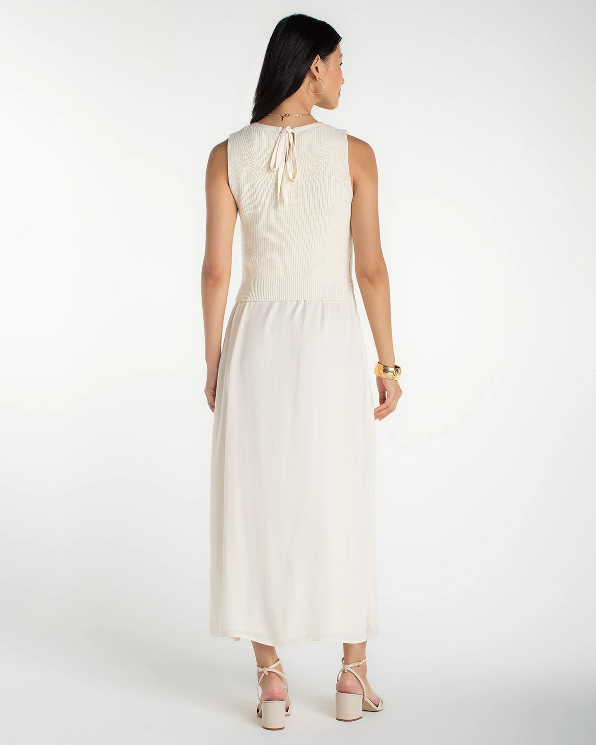 Cream $|& Liverpool Sleeveless Crew Neck Tie Back Sweater Dress - Hanger Side