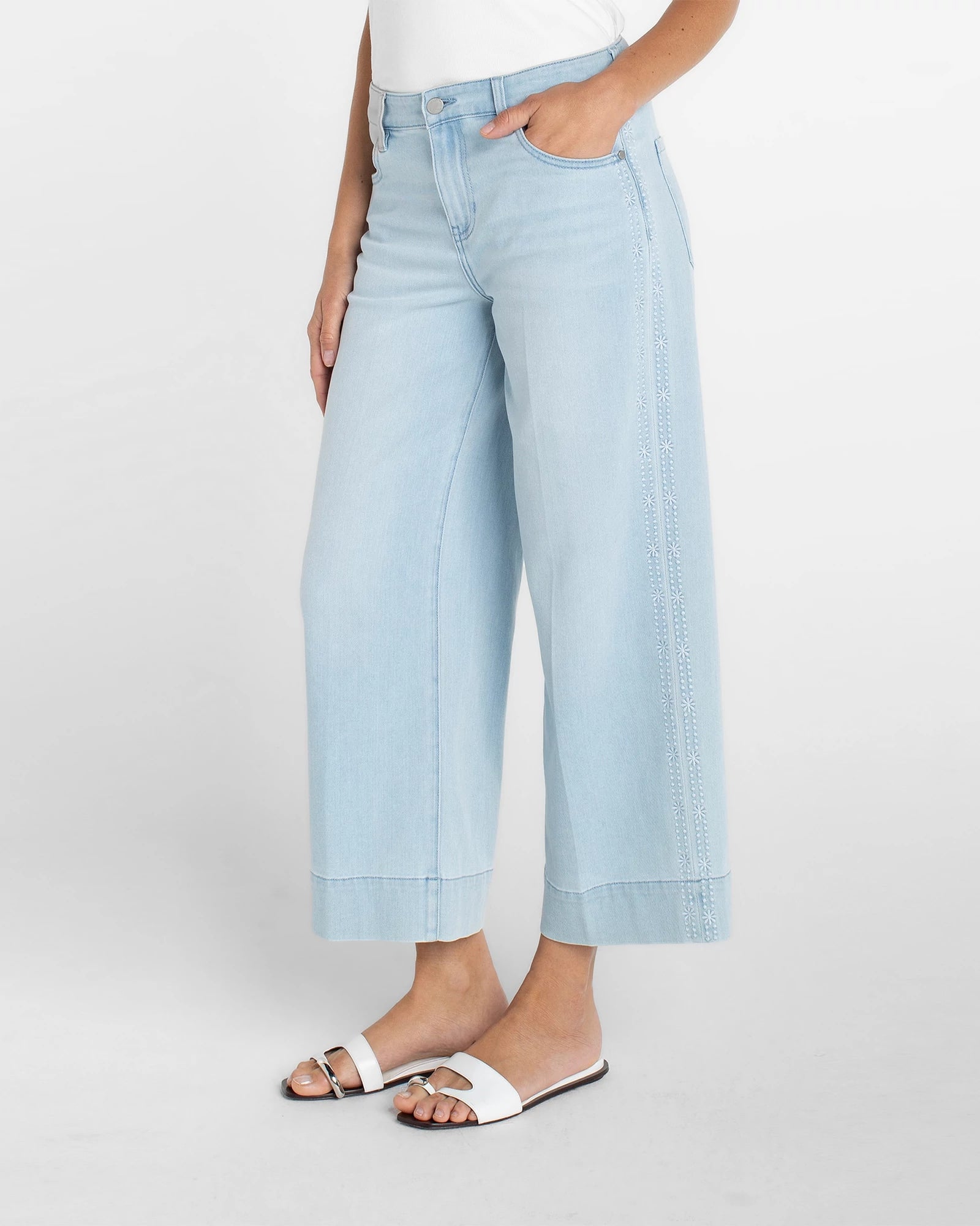 Marine Flowers $|& Liverpool Stride Wide Leg Crop With Side Seam - Hanger Front
