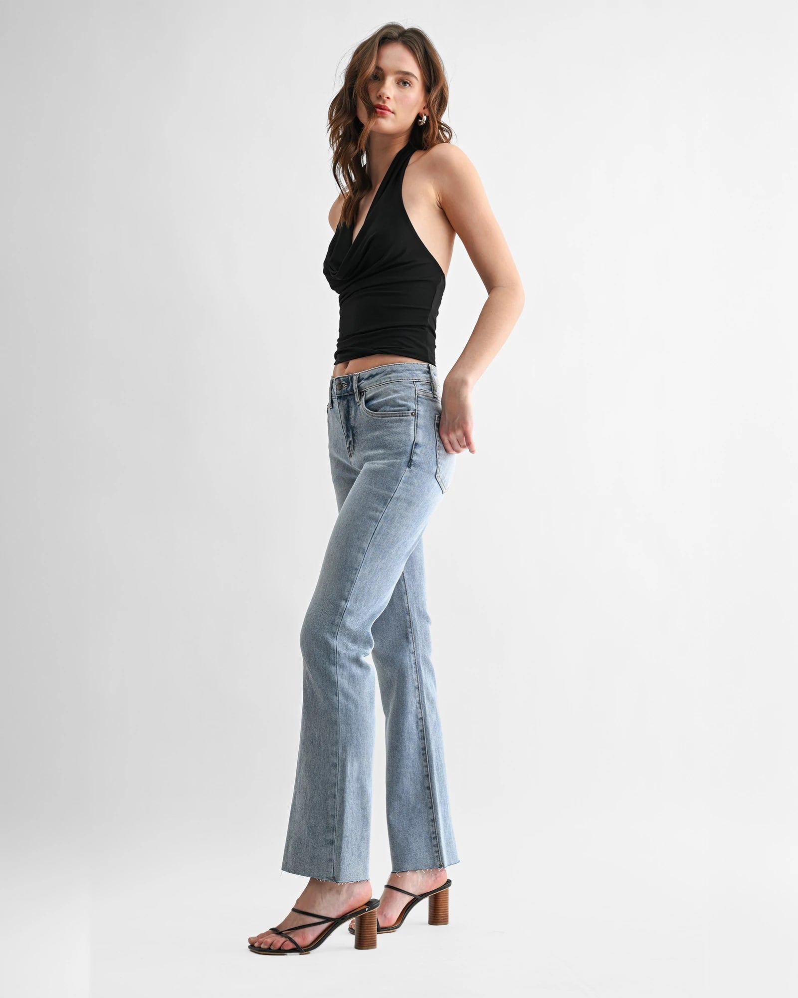 French Blue $|& Mica Denim High Rise Bootcut Jeans with Raw Hem - Hanger Front