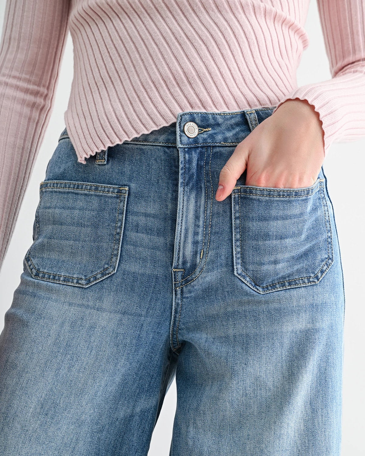 Link Blue $|& Mica Denim High Rise Wide Leg Jean with Patch Pockets - Hanger Back