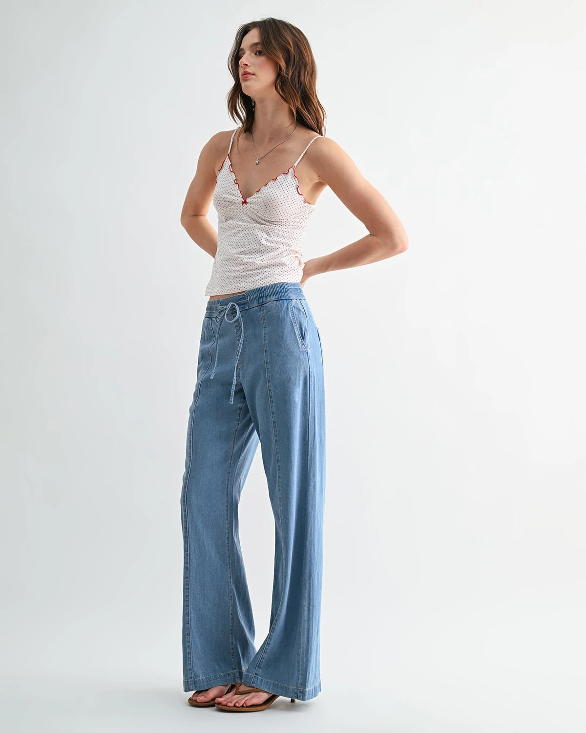 French Blue $|& Mica Denim High Rise Lightweight Chambray Pant - Hanger Front