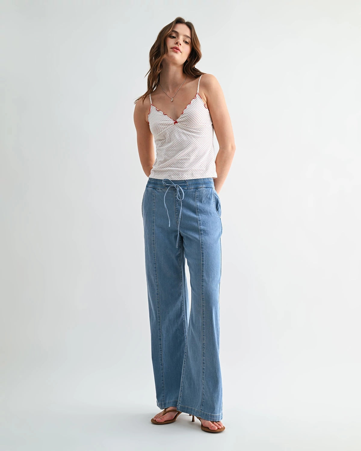 French Blue $|& Mica Denim High Rise Lightweight Chambray Pant - VOF Detail