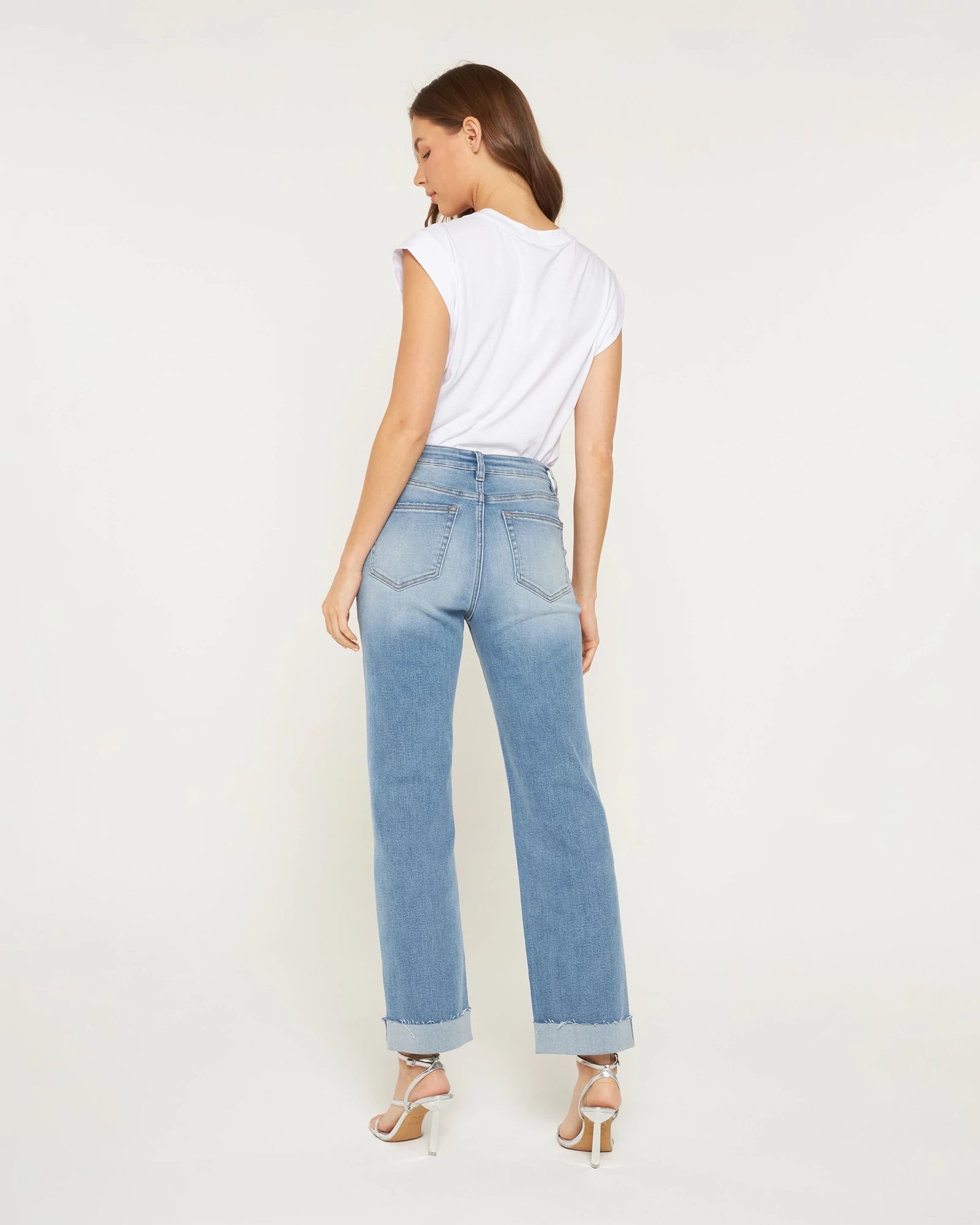 Queen Blue $|& Mica Denim High Rise Cuffed Straight Leg Jeans - Hanger Side