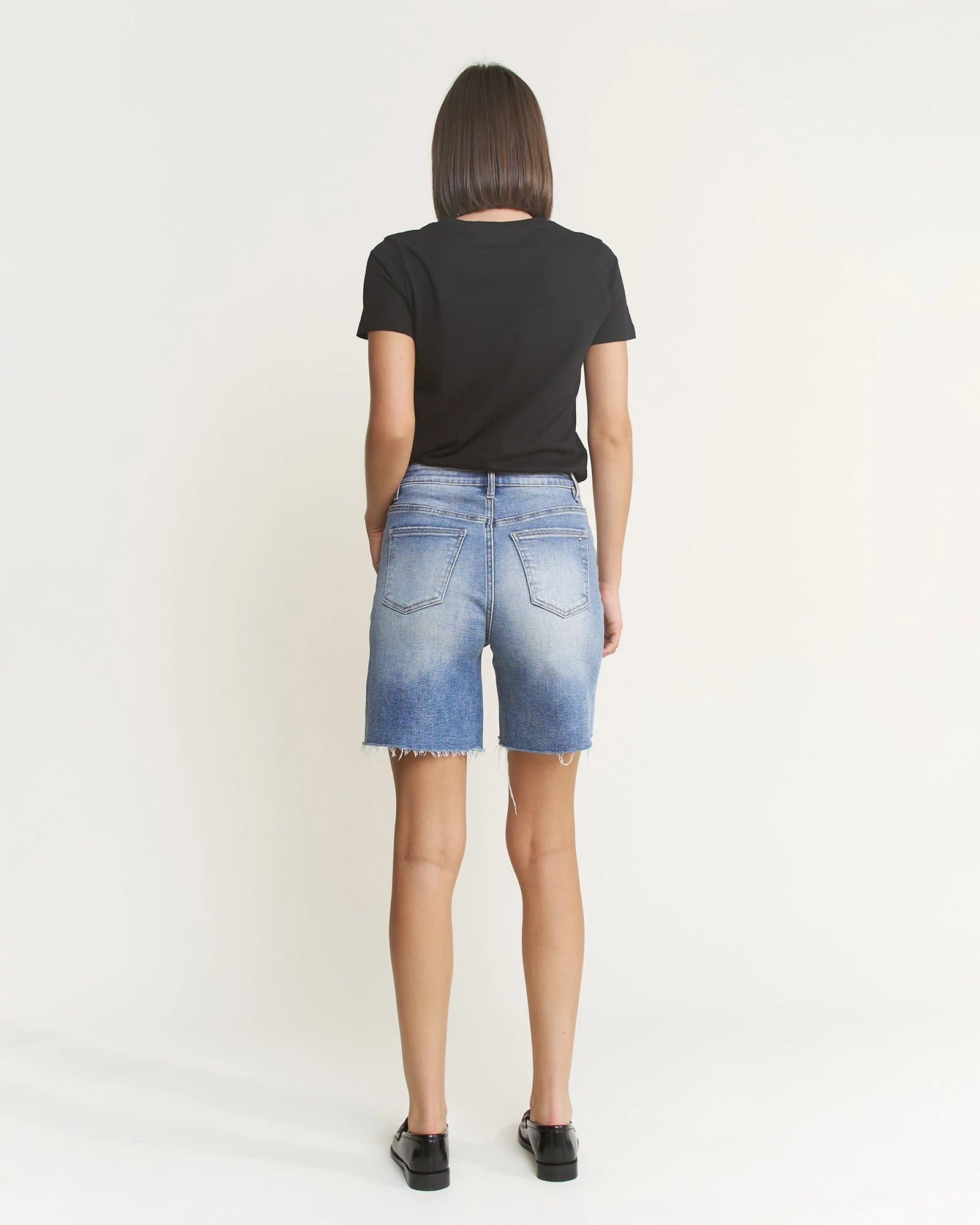 Dark Dodger Blue $|& Mica Denim Super High Rise Vintage Bermuda - Hanger Side