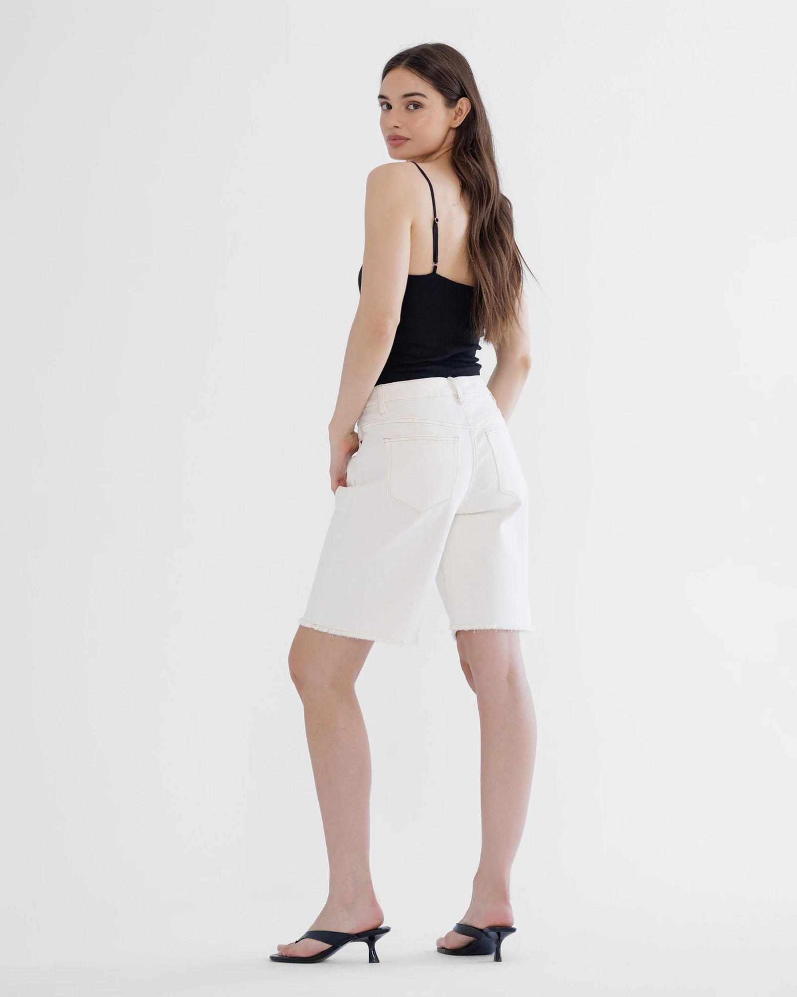 Ecru $|& Mica Denim High Rise Relaxed Bermuda Short - Hanger Side