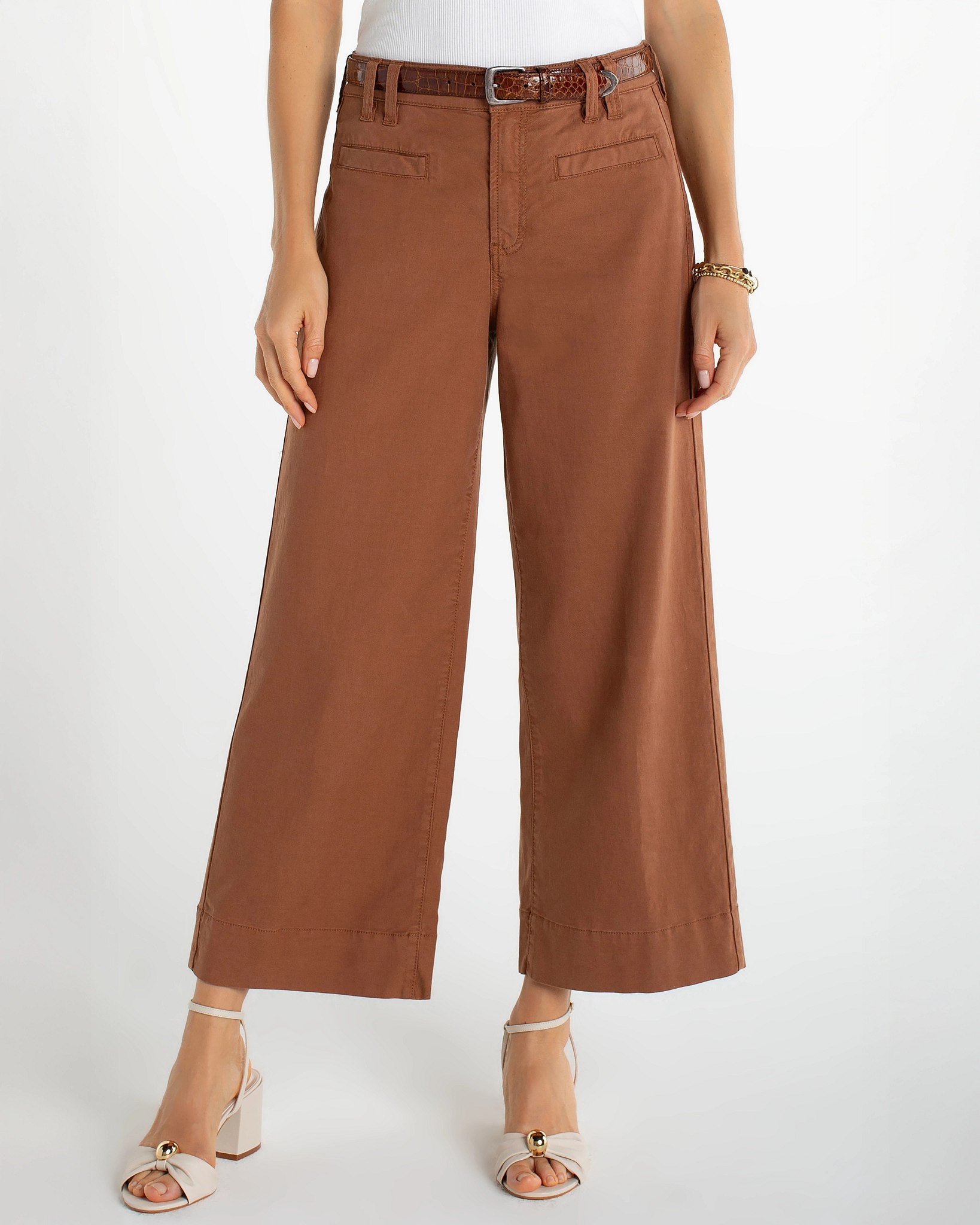 Mocha Brown $|& Liverpool High Rise Linen-Blend Crop Wide Leg - VOF Detail