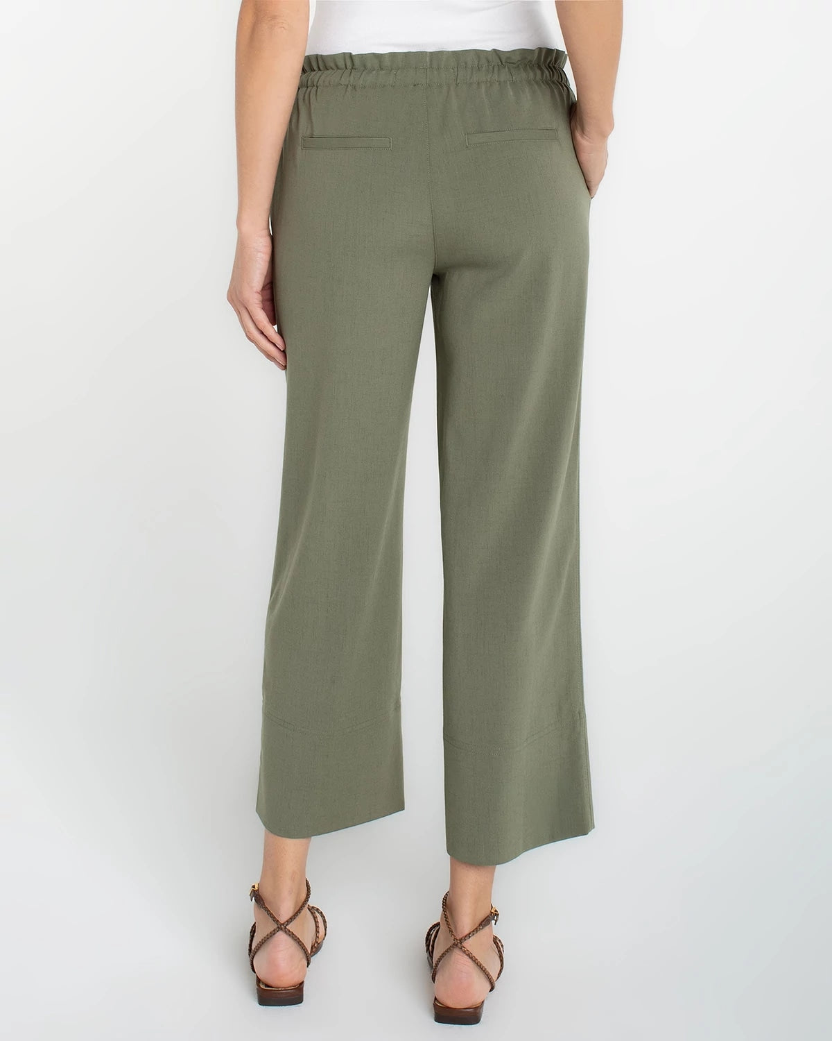 Martini Olive $|& Liverpool Pull On Wide Leg Crop Trouser - Hanger Side