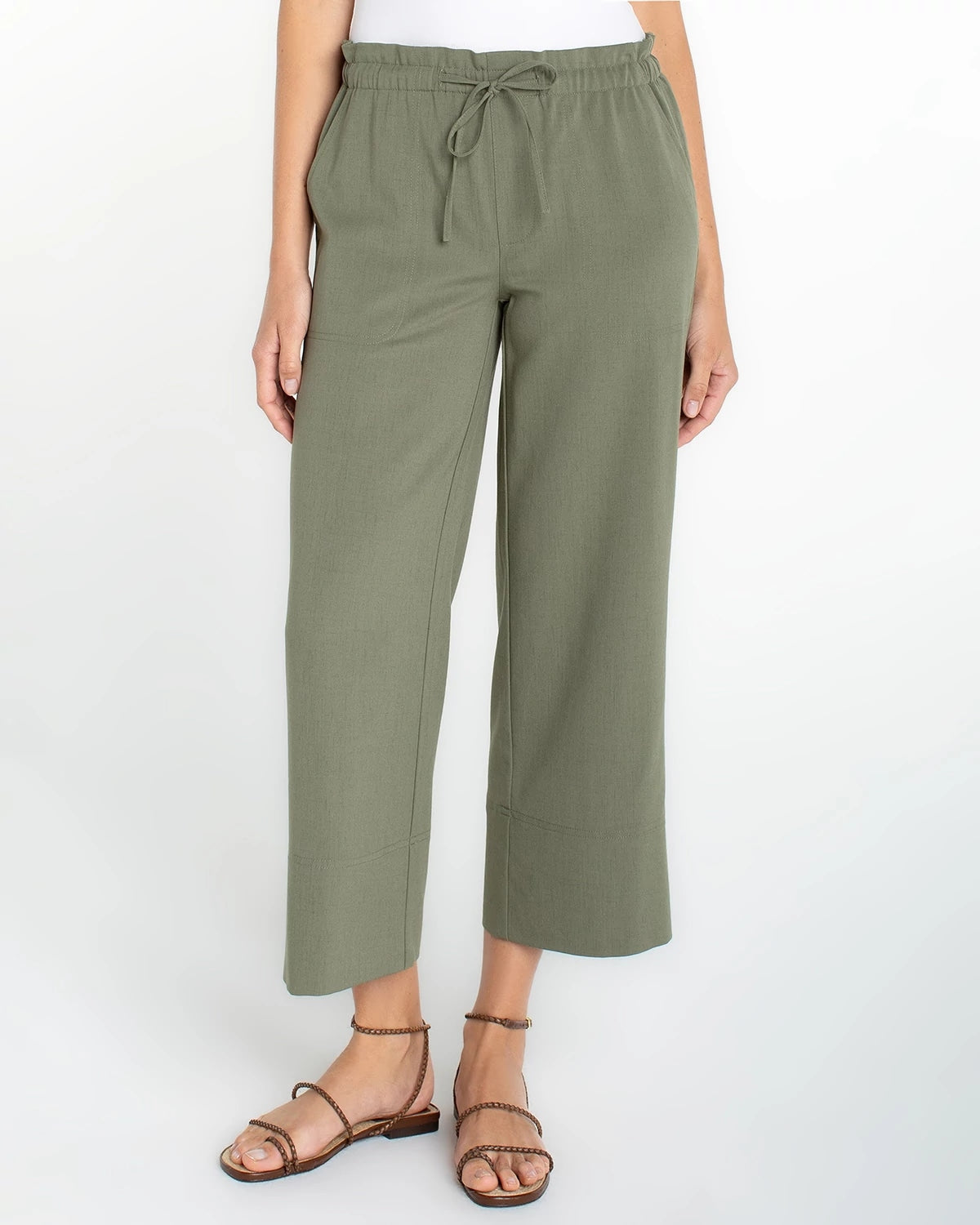 Martini Olive $|& Liverpool Pull On Wide Leg Crop Trouser - VOF Detail