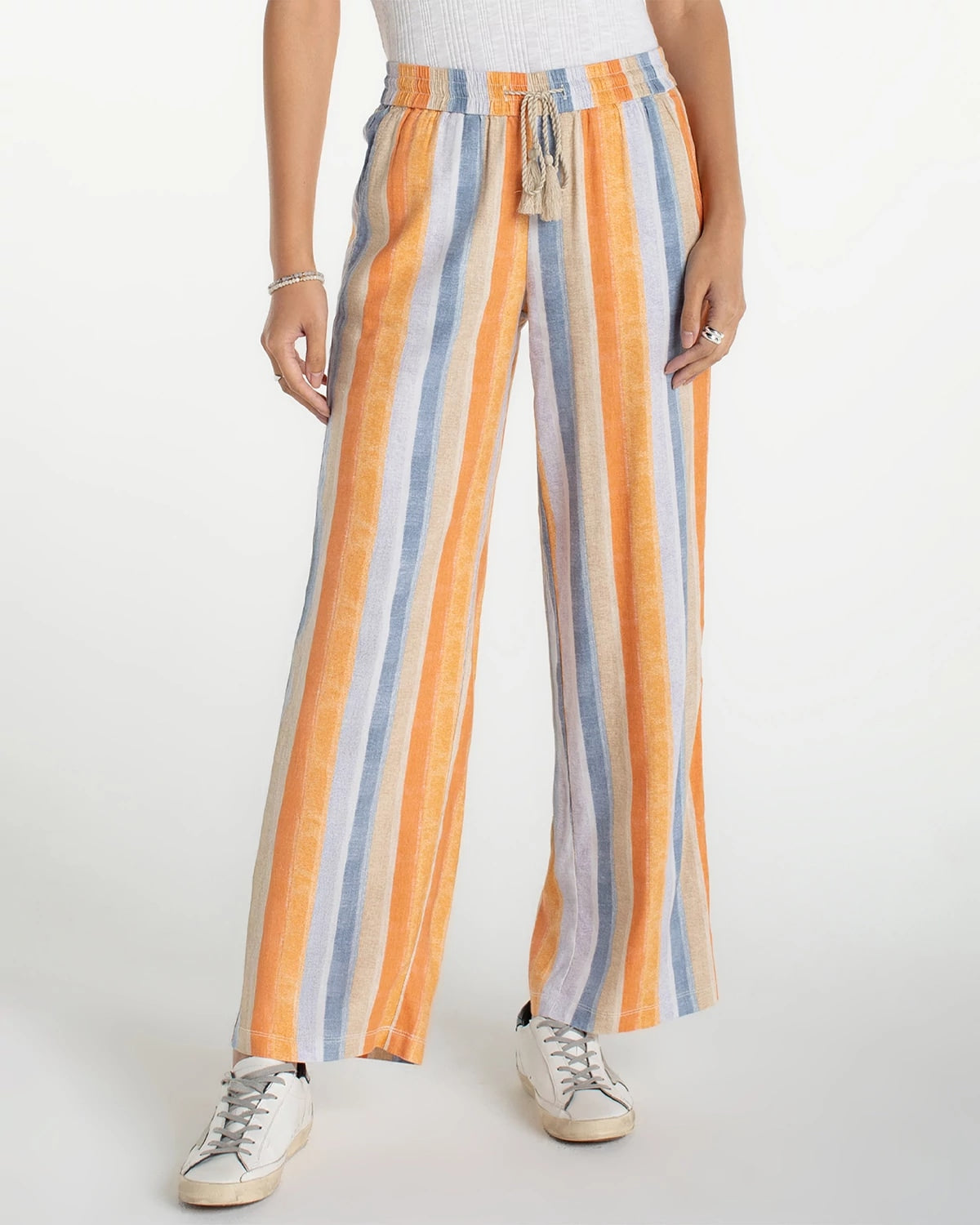 Multi Stripe Print $|& Liverpool Pull-On Stretch Linen Pant - VOF Detail