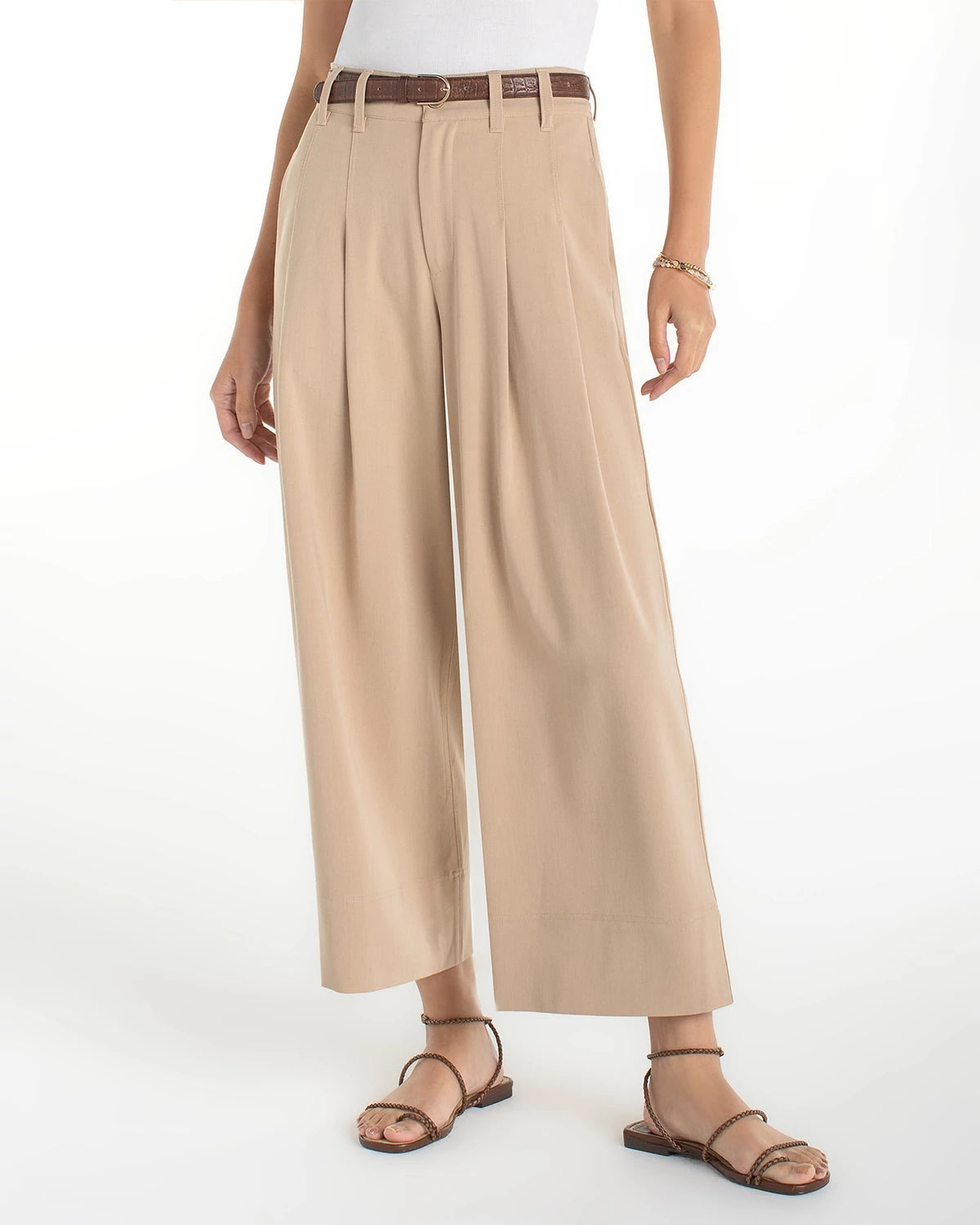 Cappuccino $|& Liverpool Pull-On Pleated Wide Leg Crop Trouser - VOF Detail