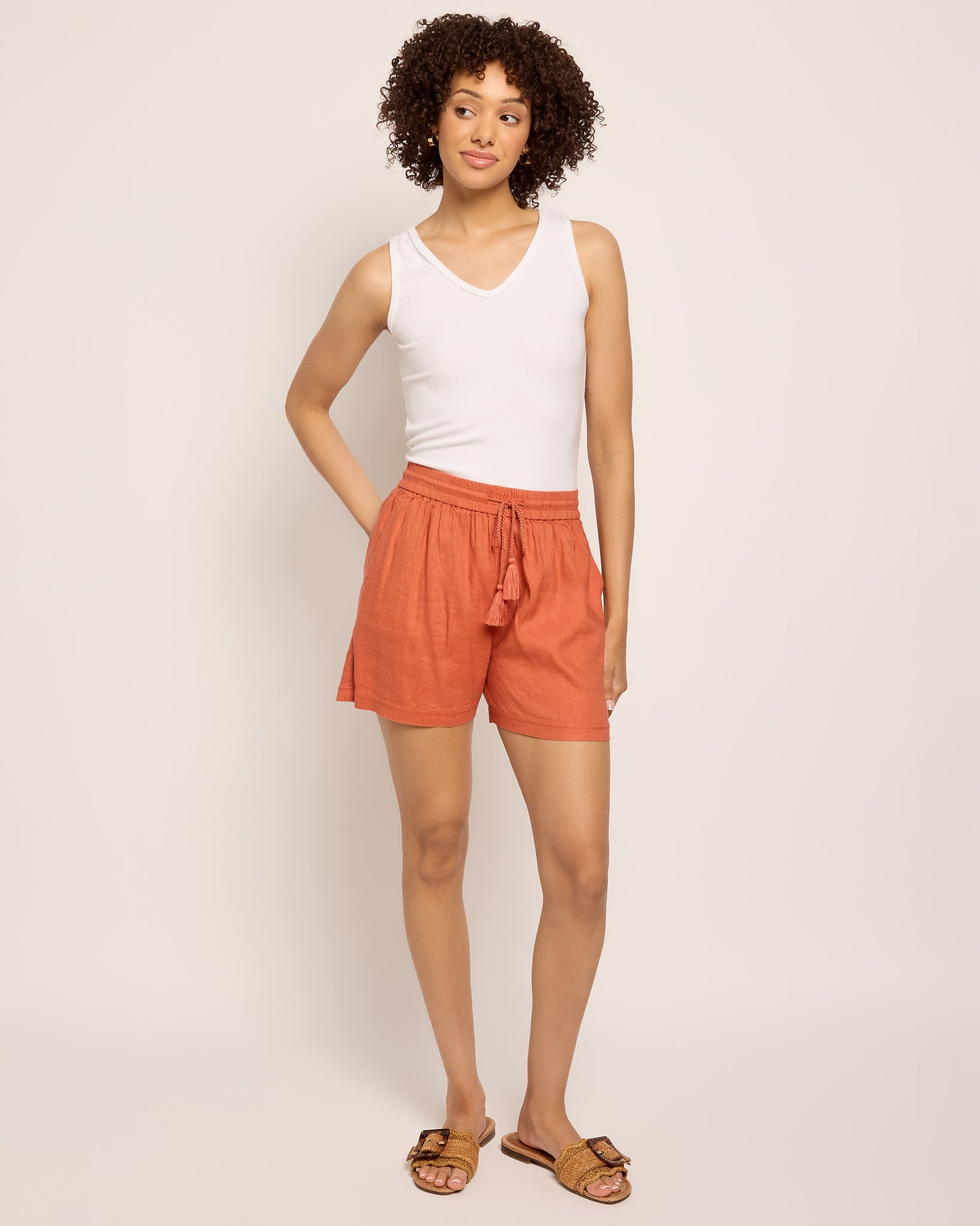 Apricot Brandy $|& Liverpool Pull On Drawstring Linen Short Pull On - UGC On Fig
