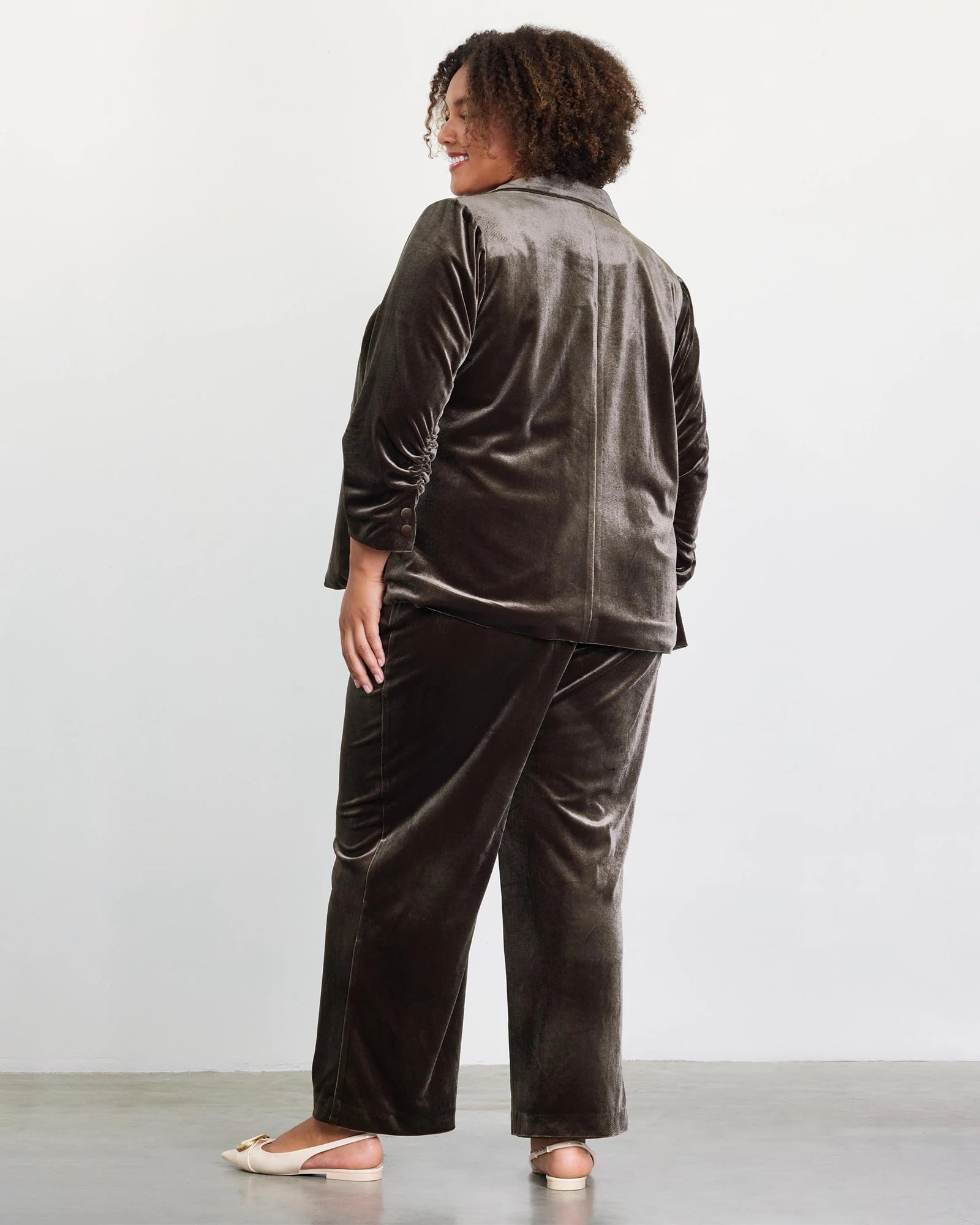 Olive $|& Skies Are Blue Ruched Sleeve Velvet Blazer - Hanger Side