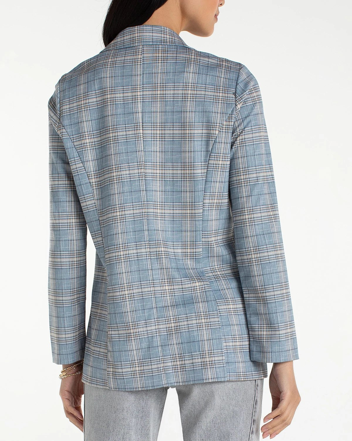 Shadow Blue/Multi Glen Plaid $|& Liverpool Boyfriend Blazer - Hanger Side