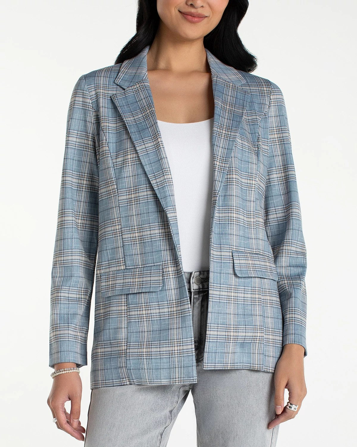 Shadow Blue/Multi Glen Plaid $|& Liverpool Boyfriend Blazer - VOF Detail