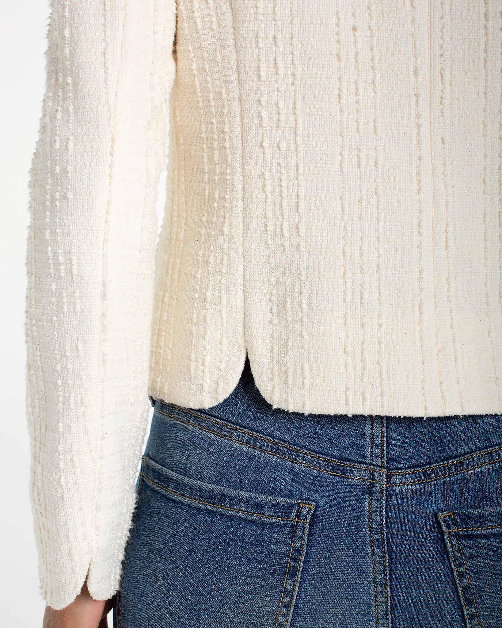 Cream Boucle $|& Liverpool Collarless Boucle Jacket With Scalloped Hem - Hanger Back