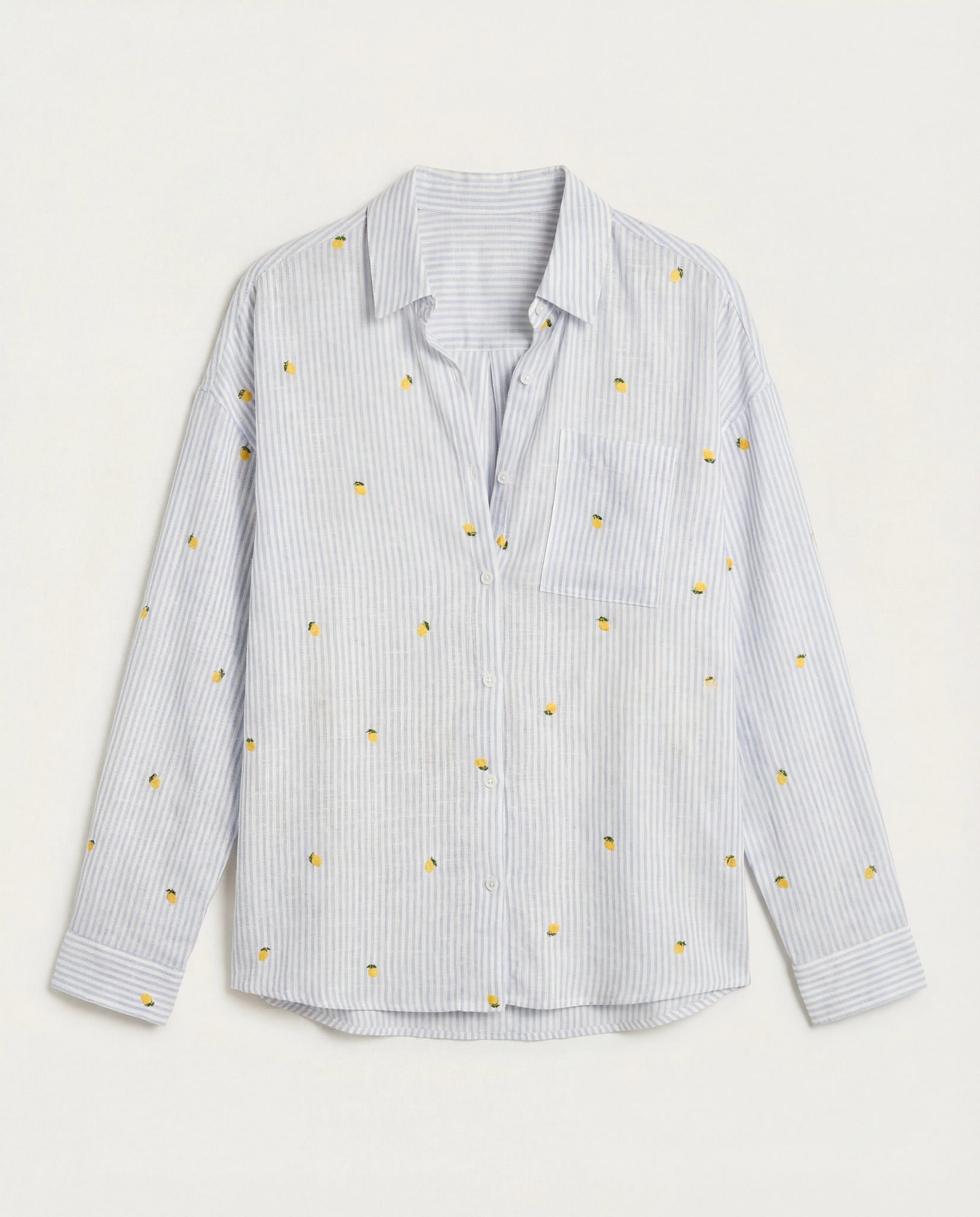 Blue Stripe Lemon $|& Thread & Supply Yesenia Embroidered Shirt - Hanger Detail